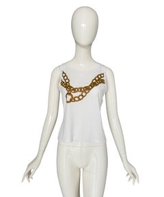 Céline by Michael Kors Vintage y2k White Cotton Trompe-l’œil Gold Chain Tank Top