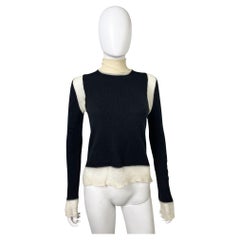 Celine by Phoebe Philo 2010's Double Layered Alpaca Black Turtleneck