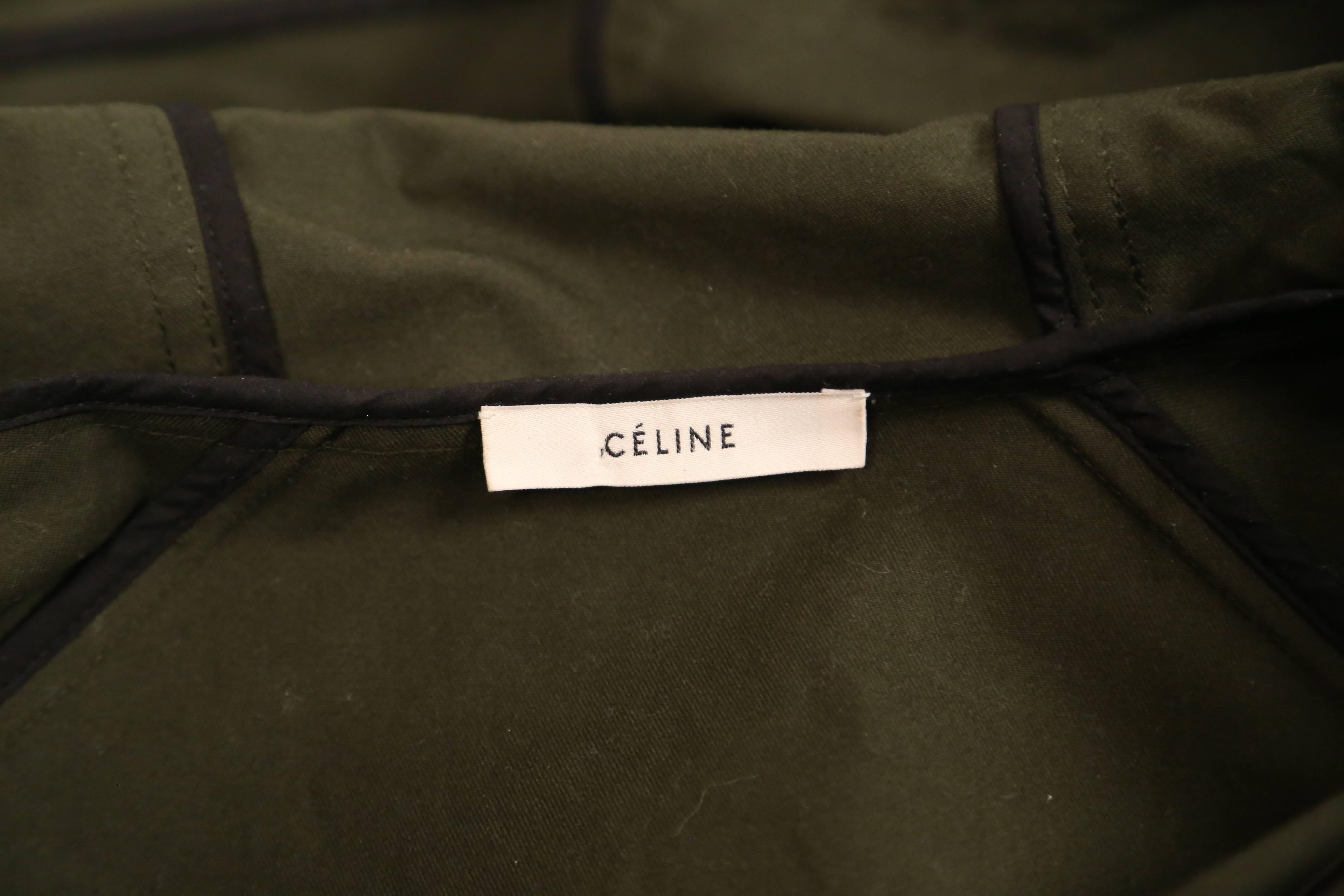 Celine By Phoebe Philo veste anorak vert armée en coton poli en vente 2