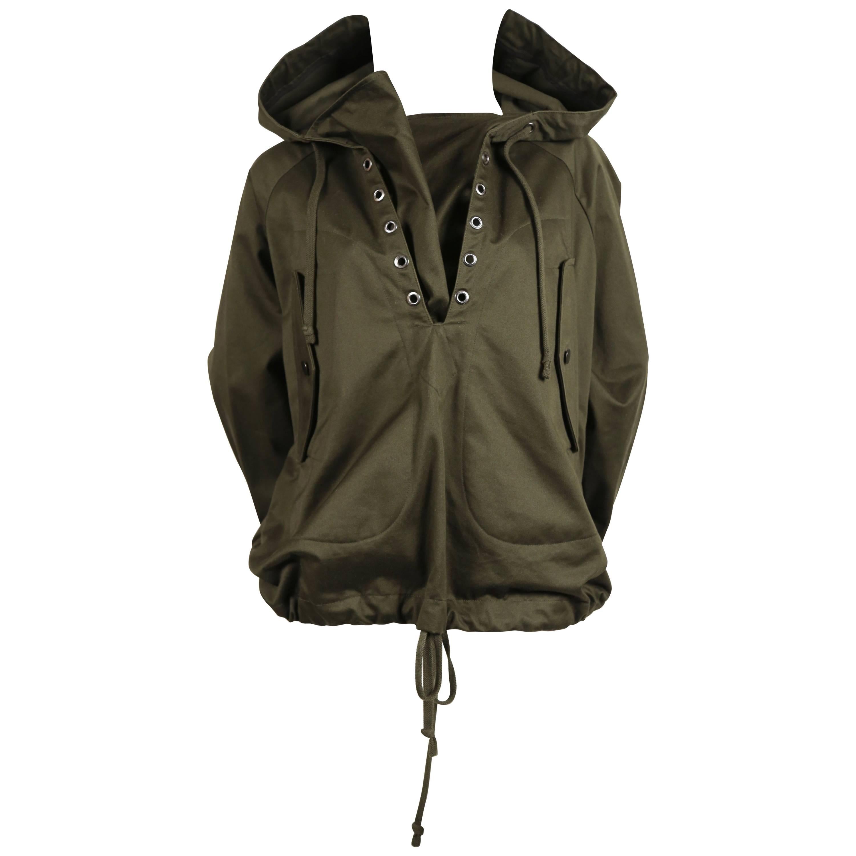 Celine By Phoebe Philo army green anorak jacket in polished cotton For Sale