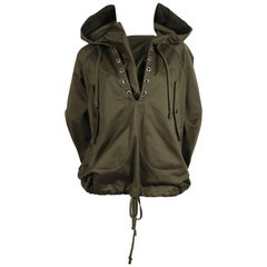 Celine By Phoebe Philo Armeegrüne Anorak-Jacke aus polierter Baumwolle