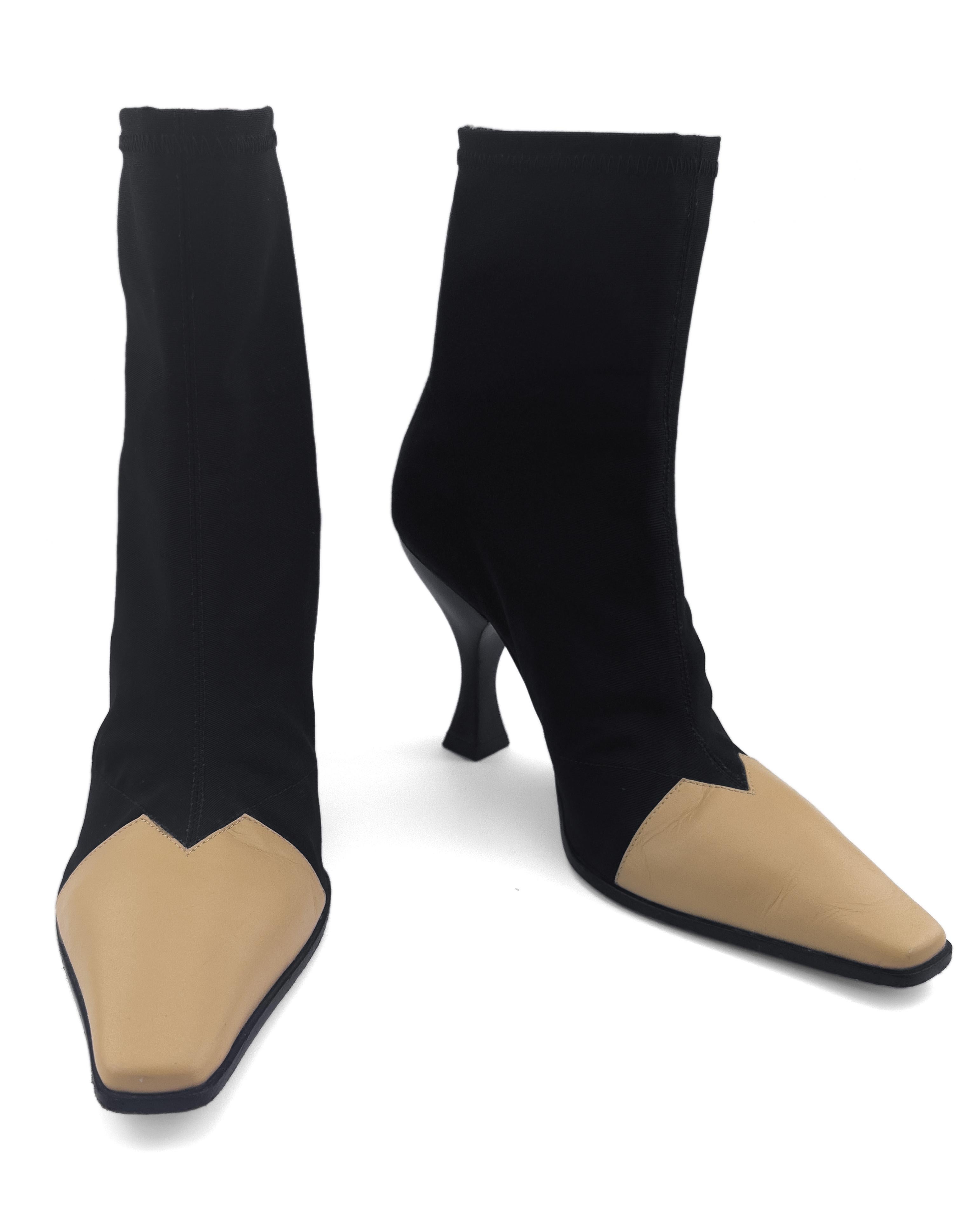 Women's CELINE By PHOEBE PHILO Beige/Black Bi-Color Madame Ankle Heeled Boots For Sale