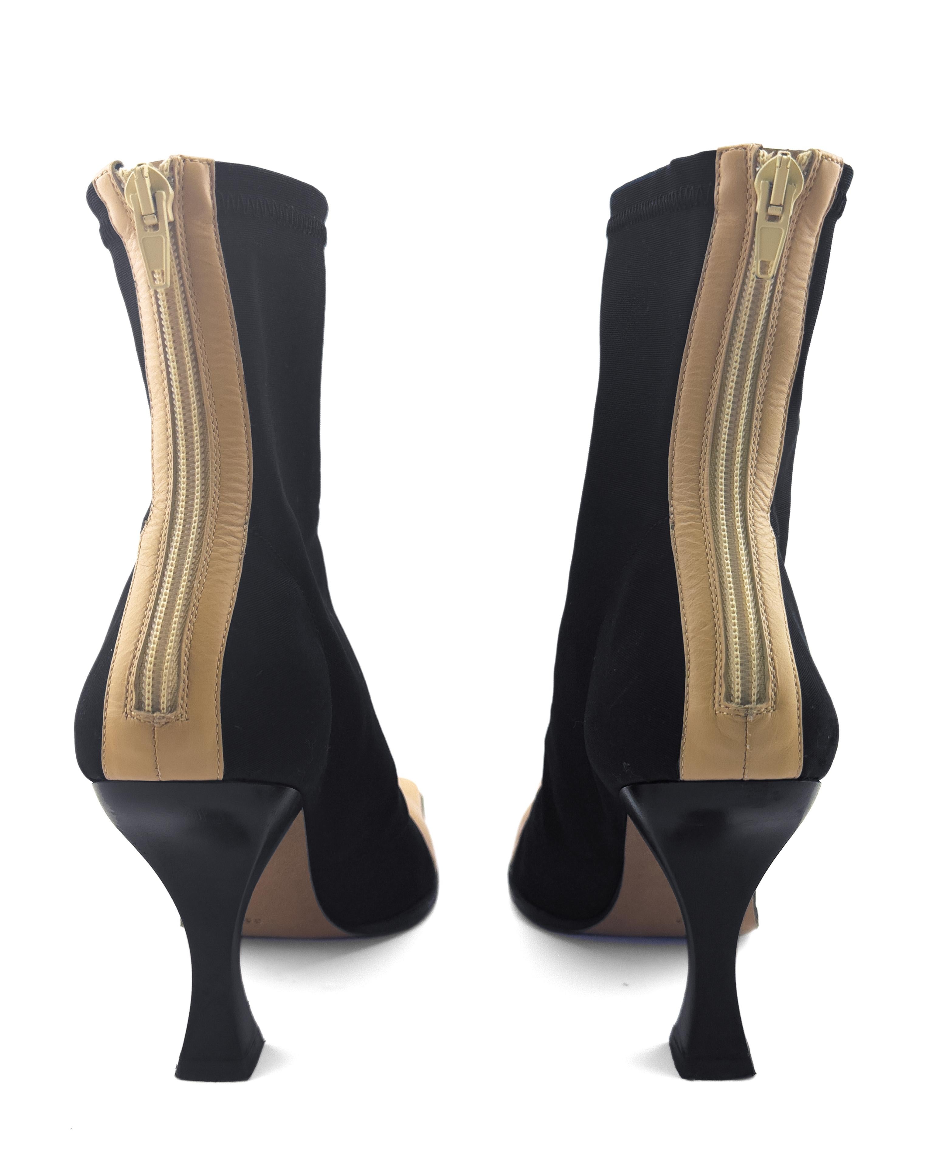 CELINE By PHOEBE PHILO Beige/Black Bi-Color Madame Ankle Heeled Boots For Sale 2
