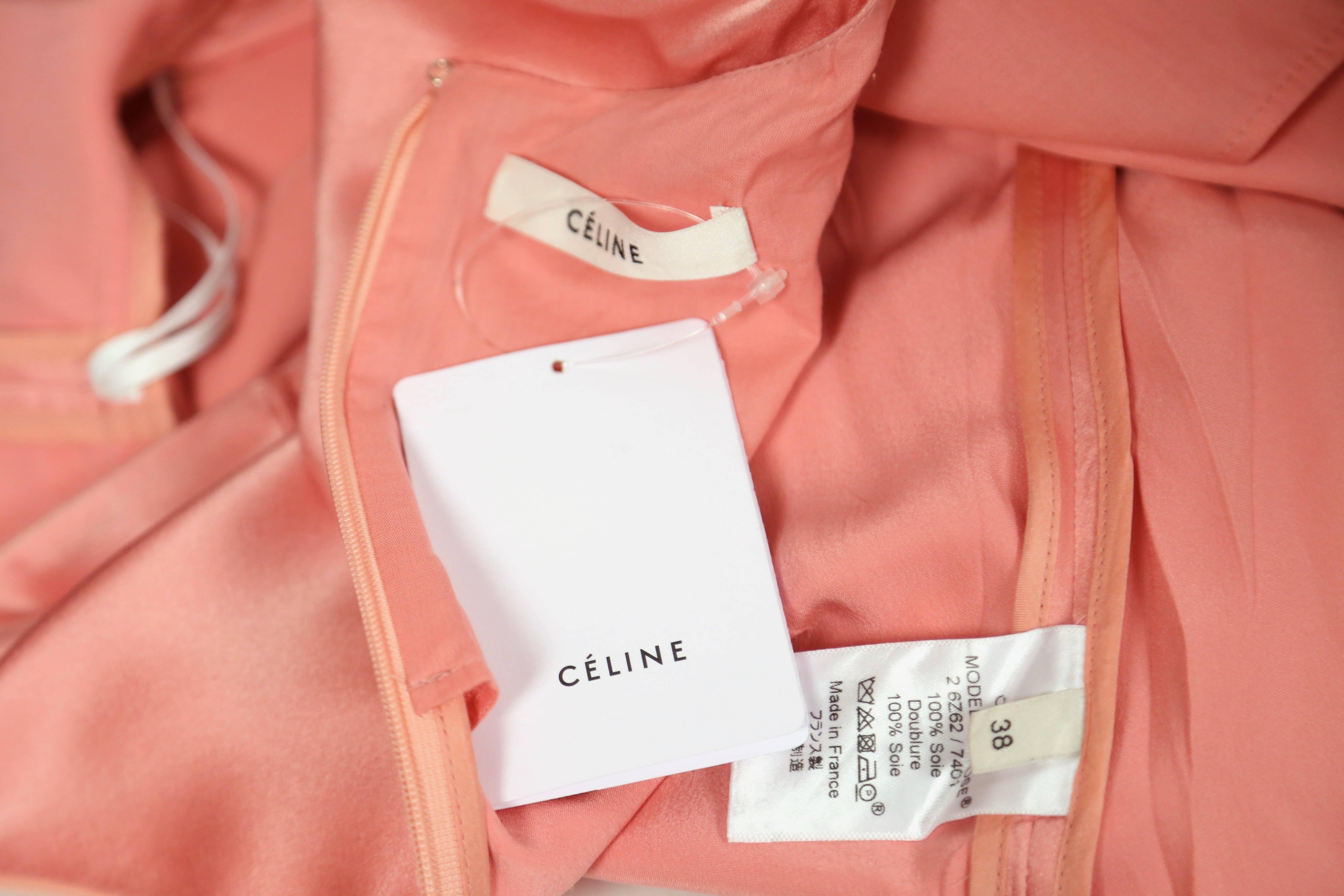 Celine by Phoebe Philo salmon silk satin crepe belted dress  In New Condition In San Fransisco, CA