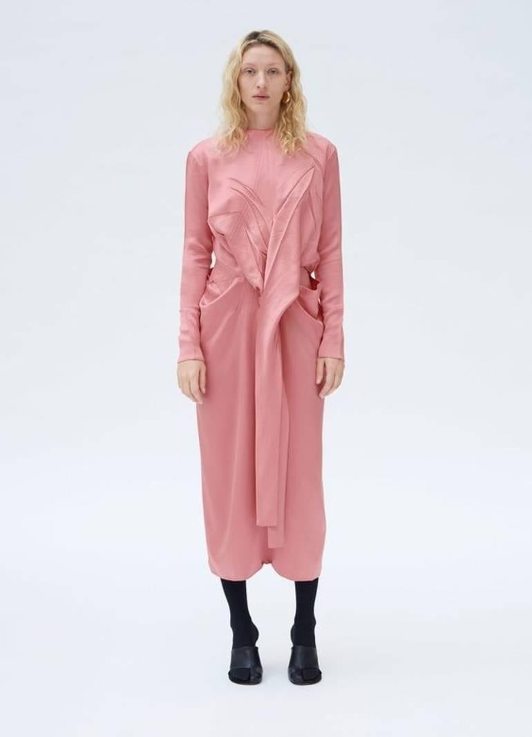 Women's Celine by Phoebe Philo salmon silk satin crepe belted dress