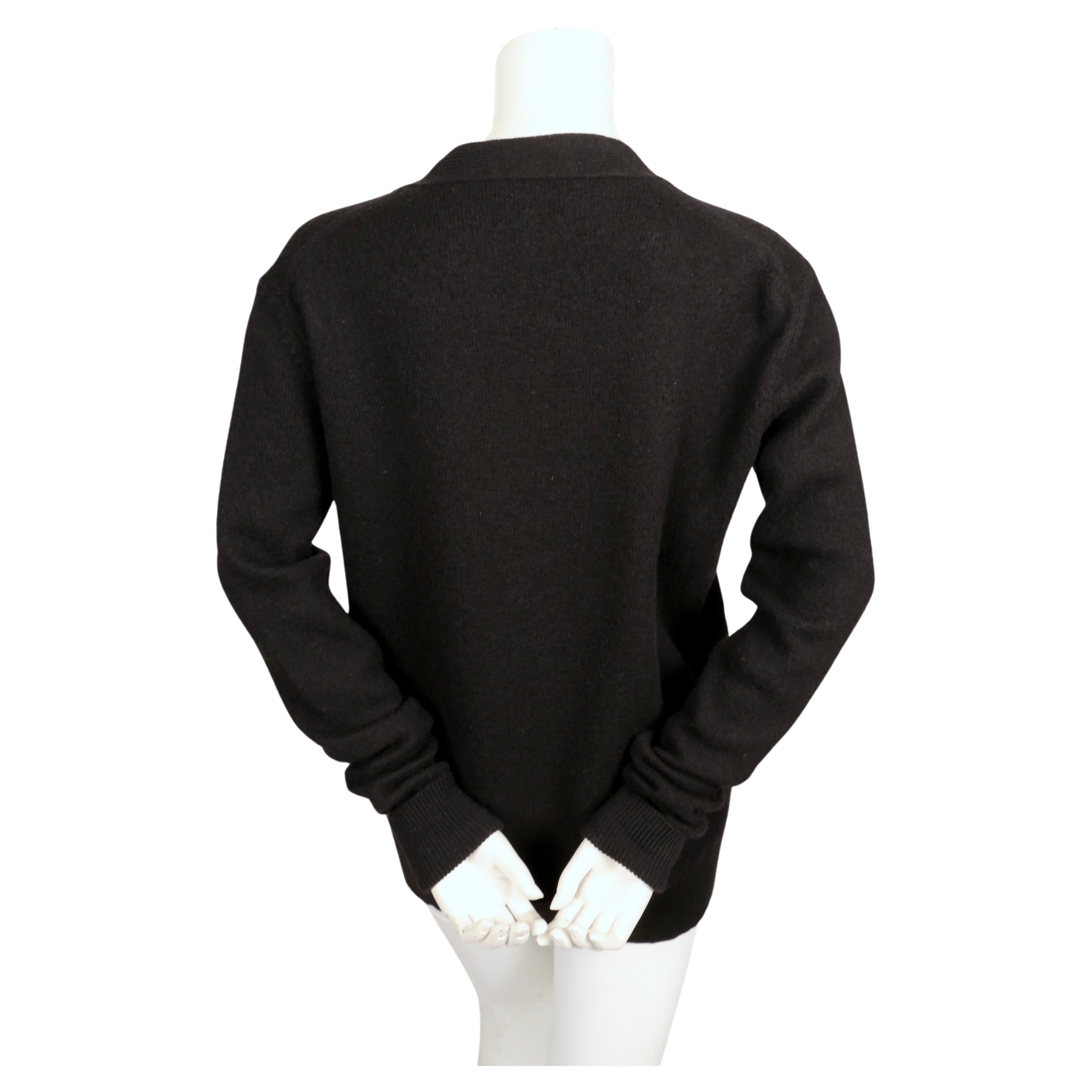 CELINE by PHOEBE PHILO black boucle knit cardigan with red buttons For Sale 1