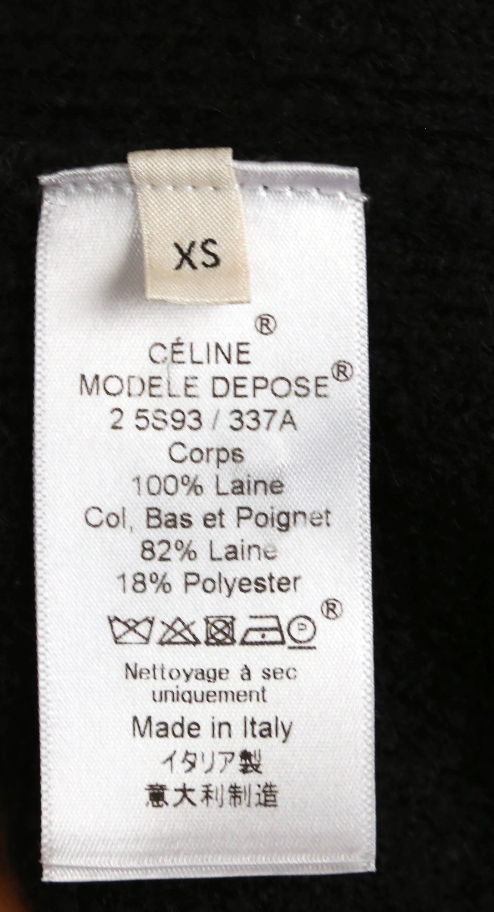 CELINE by PHOEBE PHILO black boucle knit cardigan with red buttons For Sale 2