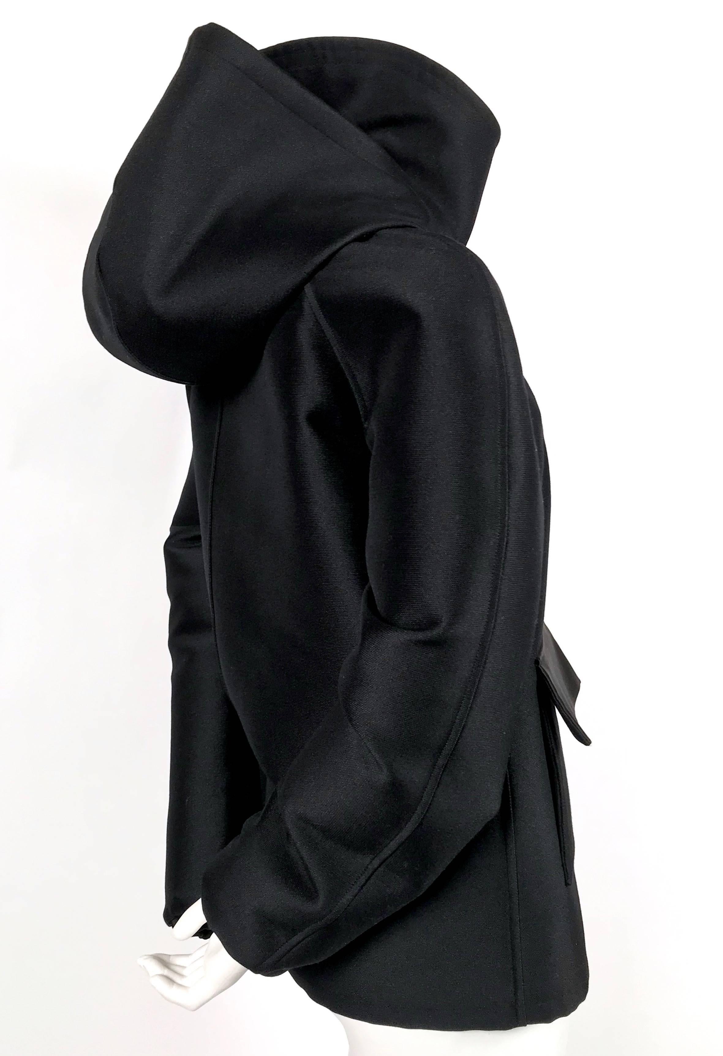Black CELINE by PHOEBE PHILO black hooded jacket with satin accents
