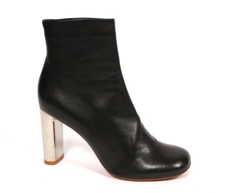 CELINE by PHOEBE PHILO black leather ankle boots with silver heels - NEW  For Sale at 1stDibs