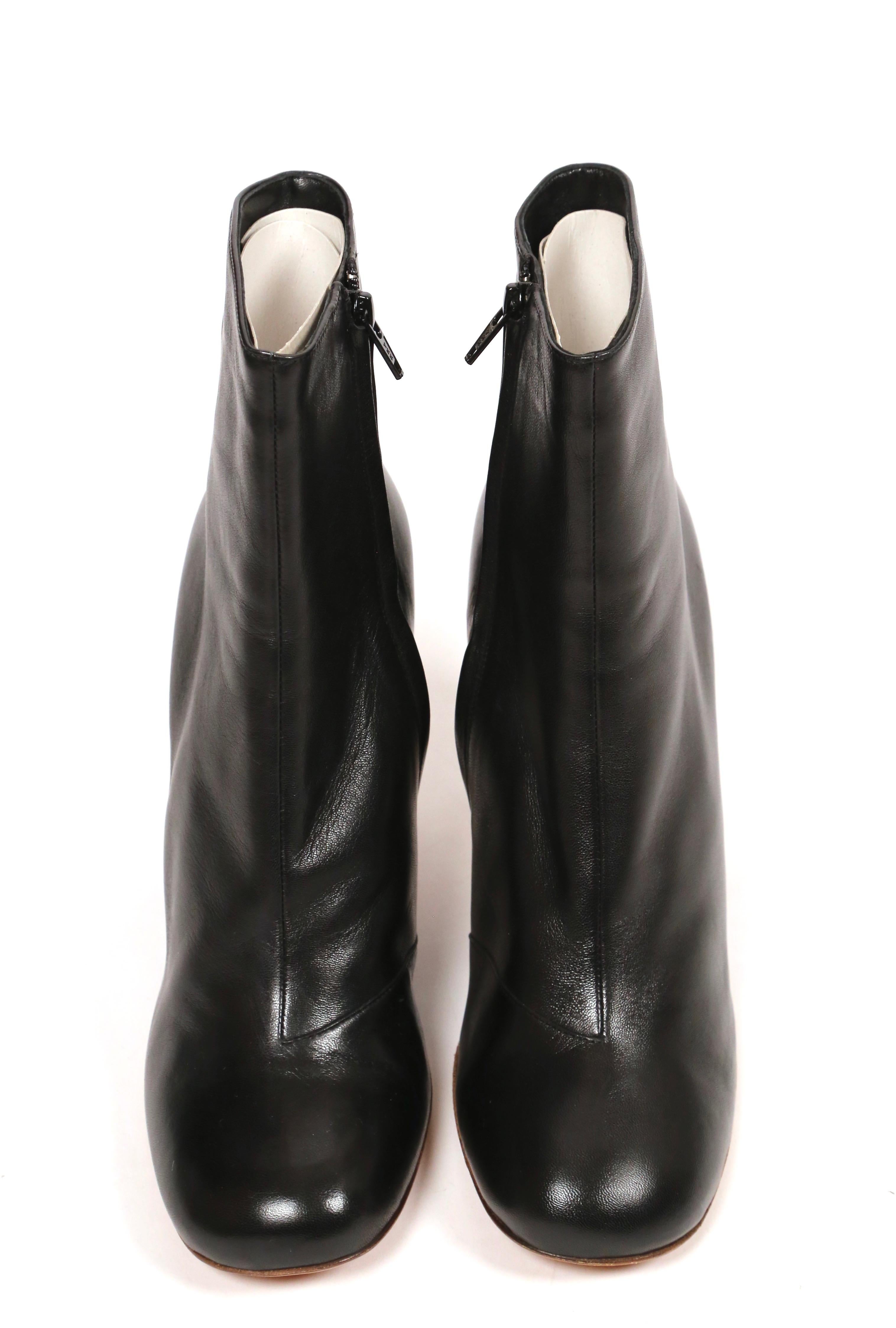 CELINE by PHOEBE PHILO black leather ankle boots with silver heels ...