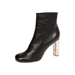 CELINE by PHOEBE PHILO black leather ankle boots with silver heels - NEW