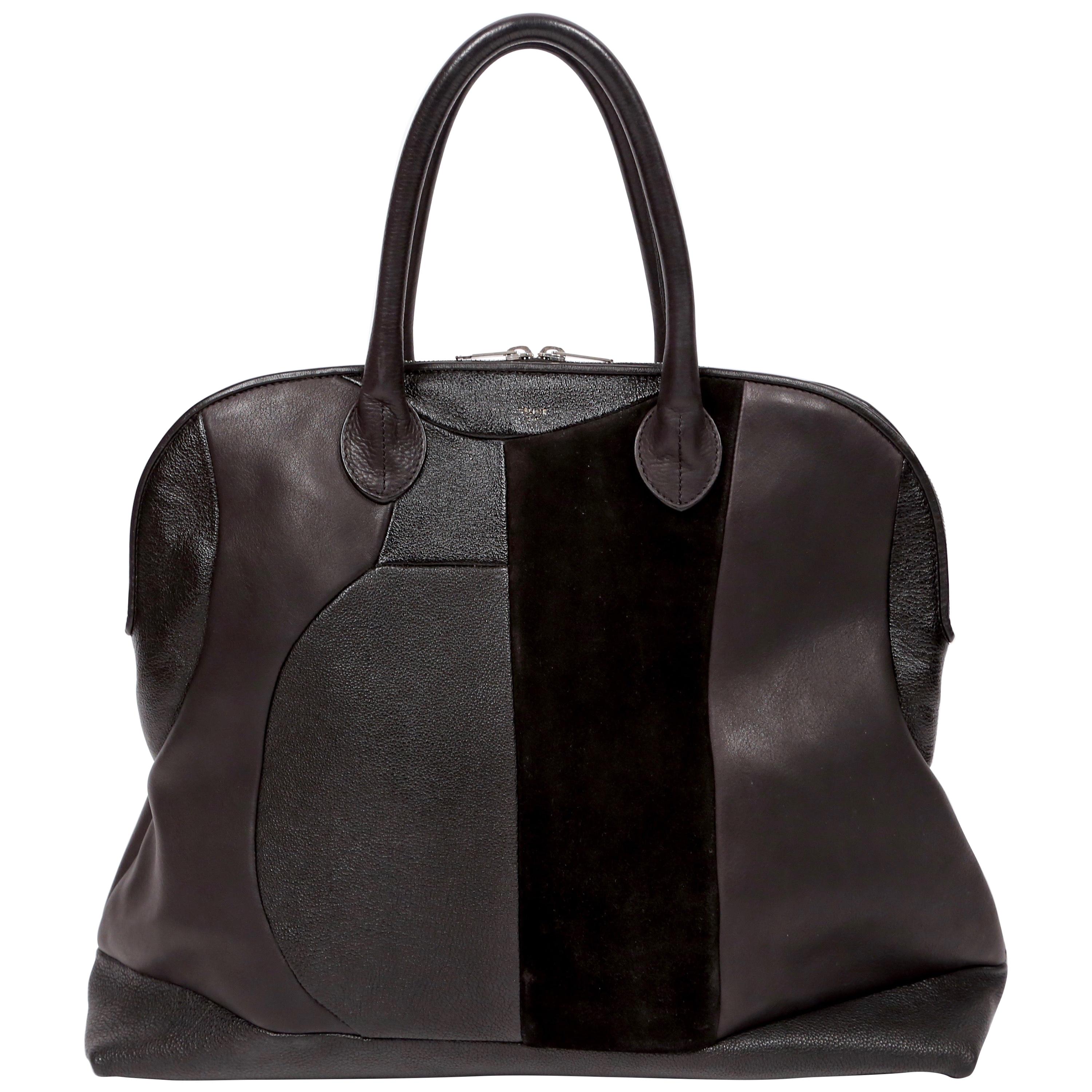 CELINE by PHOEBE PHILO black Leather Patchwork Bowling Duffle Bag