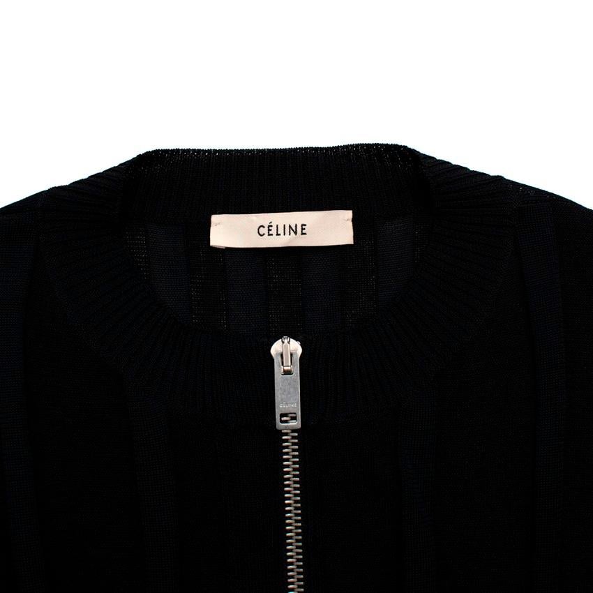 Celine By Phoebe Philo Black Stretch Jersey Ribbed Zip-Up Top - Size S  In New Condition In London, GB
