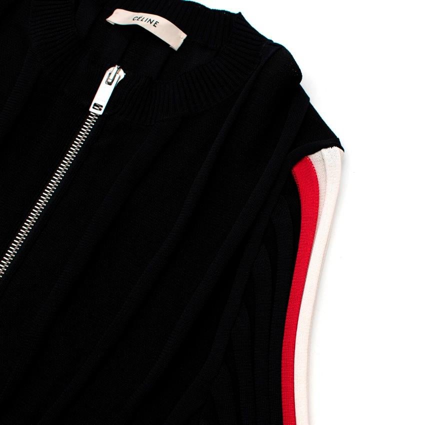 Women's Celine By Phoebe Philo Black Stretch Jersey Ribbed Zip-Up Top - Size S 