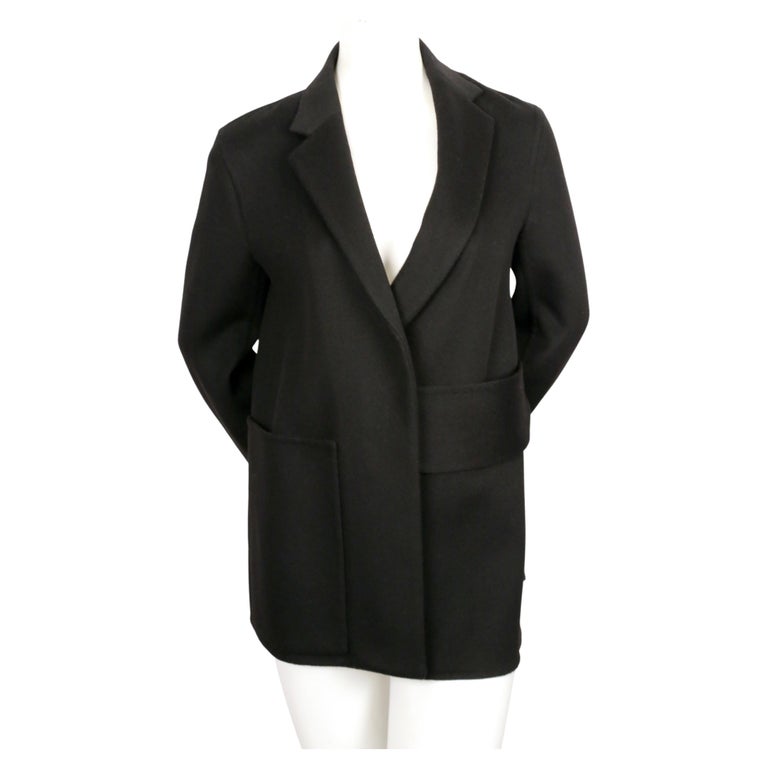 CELINE by PHOEBE PHILO black wool and cashmere jacket with asymmetrical  belt For Sale at 1stDibs