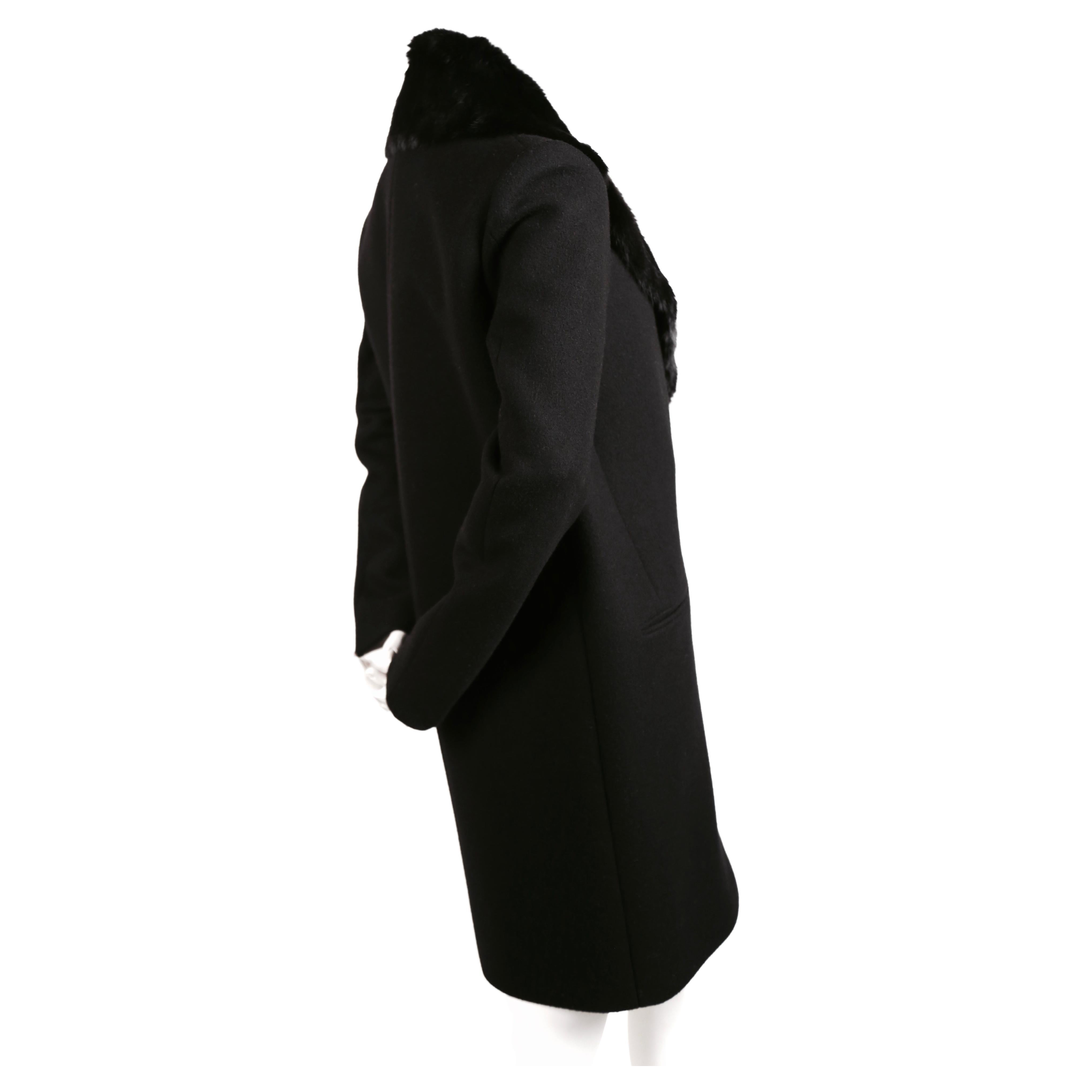 Nero CELINE by Phoebe Philo cappotto in lana nera con collo di coniglio rimovibile in vendita