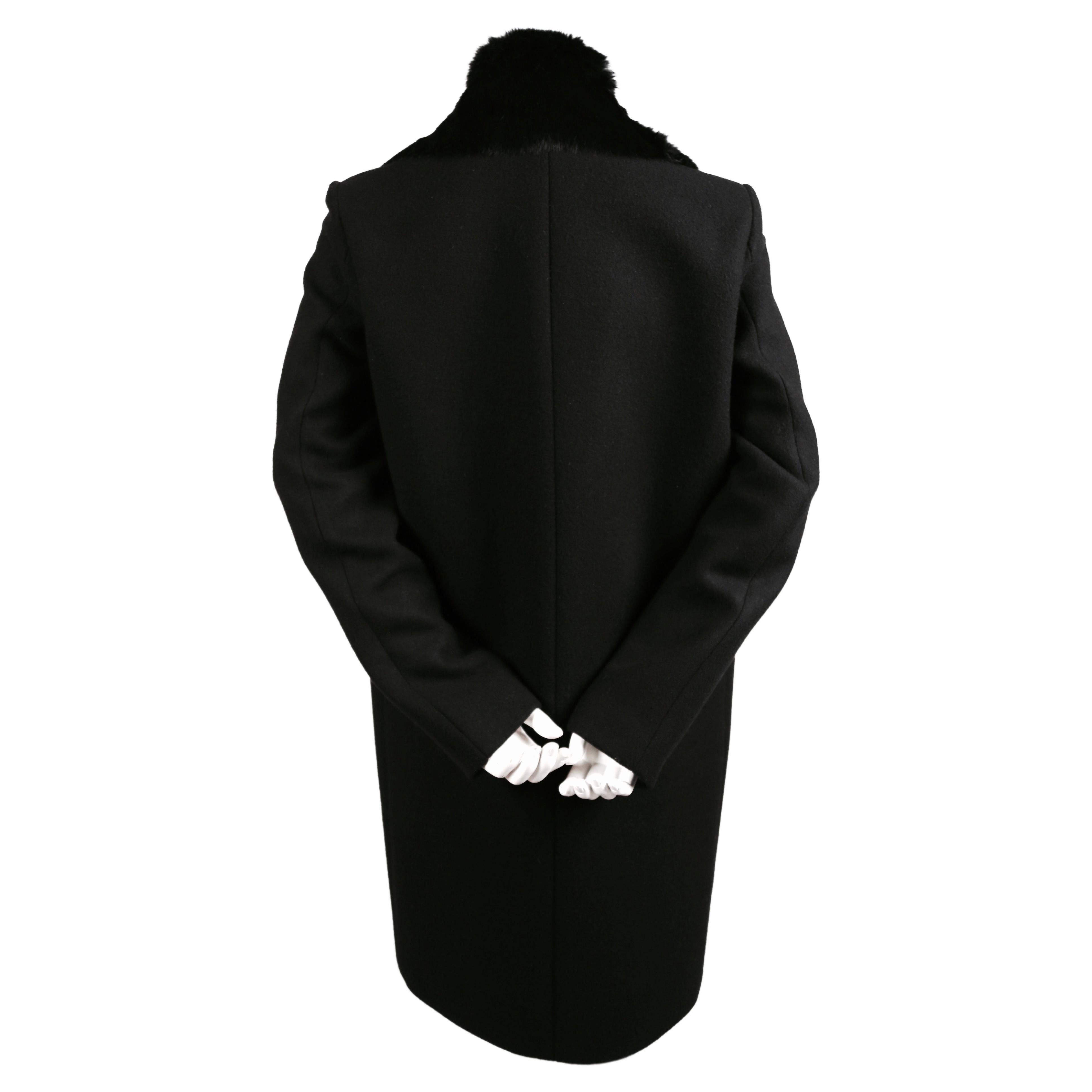 Women's or Men's CELINE by Phoebe Philo black wool crombie coat with removable rabbit collar For Sale