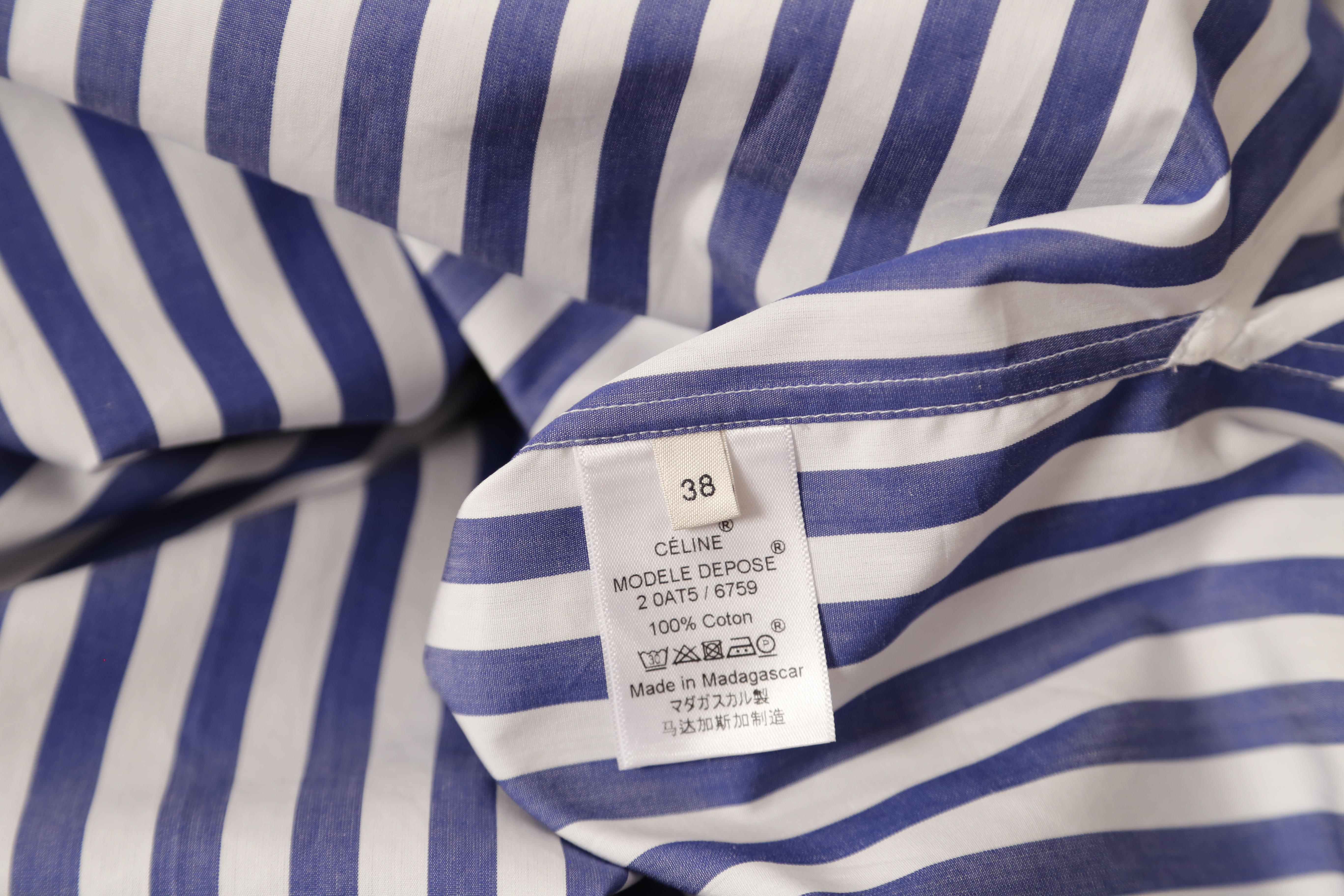 Blue CELINE by PHOEBE PHILO blue striped shirt with draped collar - Resort 2016