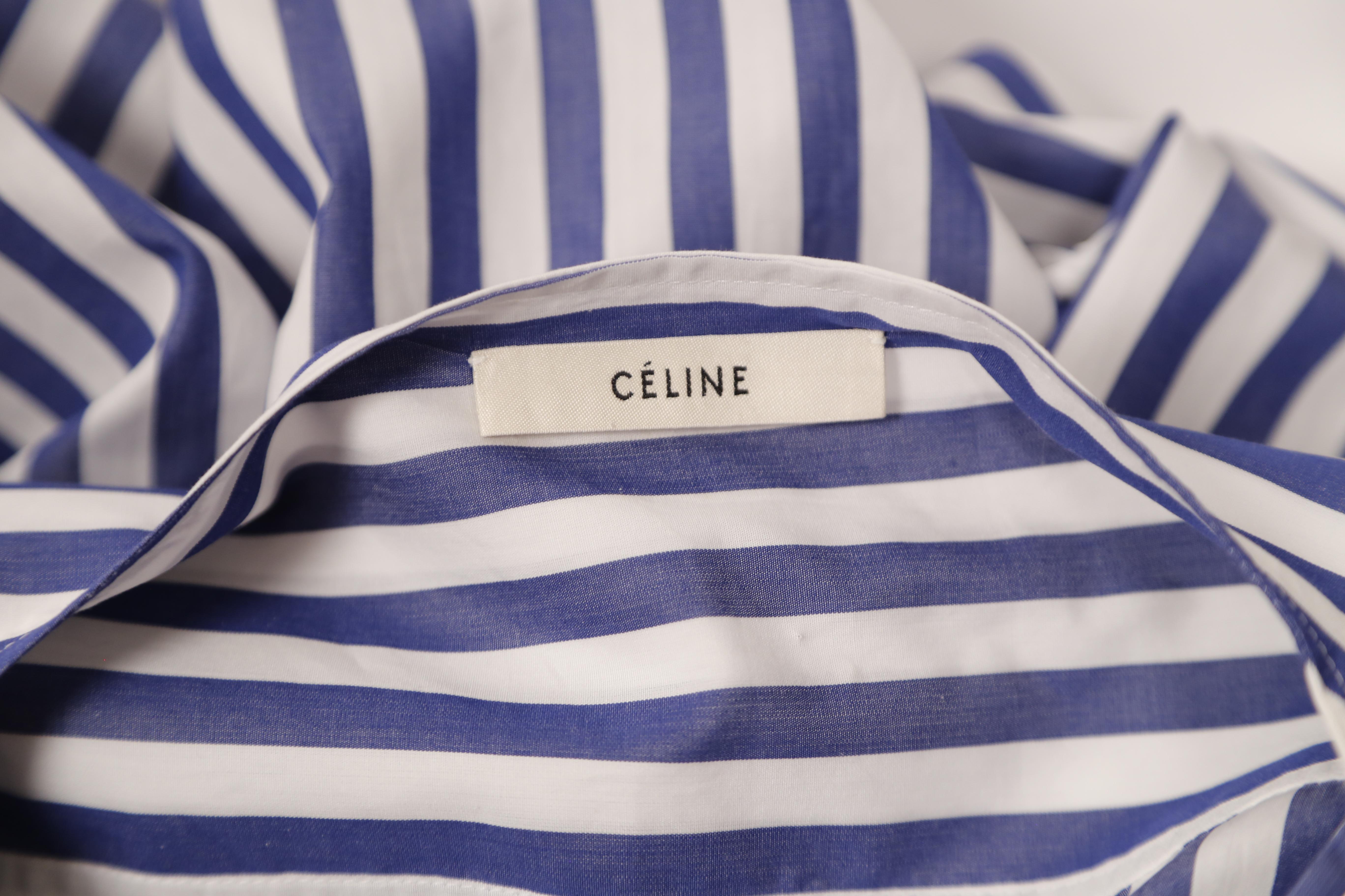 CELINE by PHOEBE PHILO blue striped shirt with draped collar - Resort 2016 In Excellent Condition In San Fransisco, CA