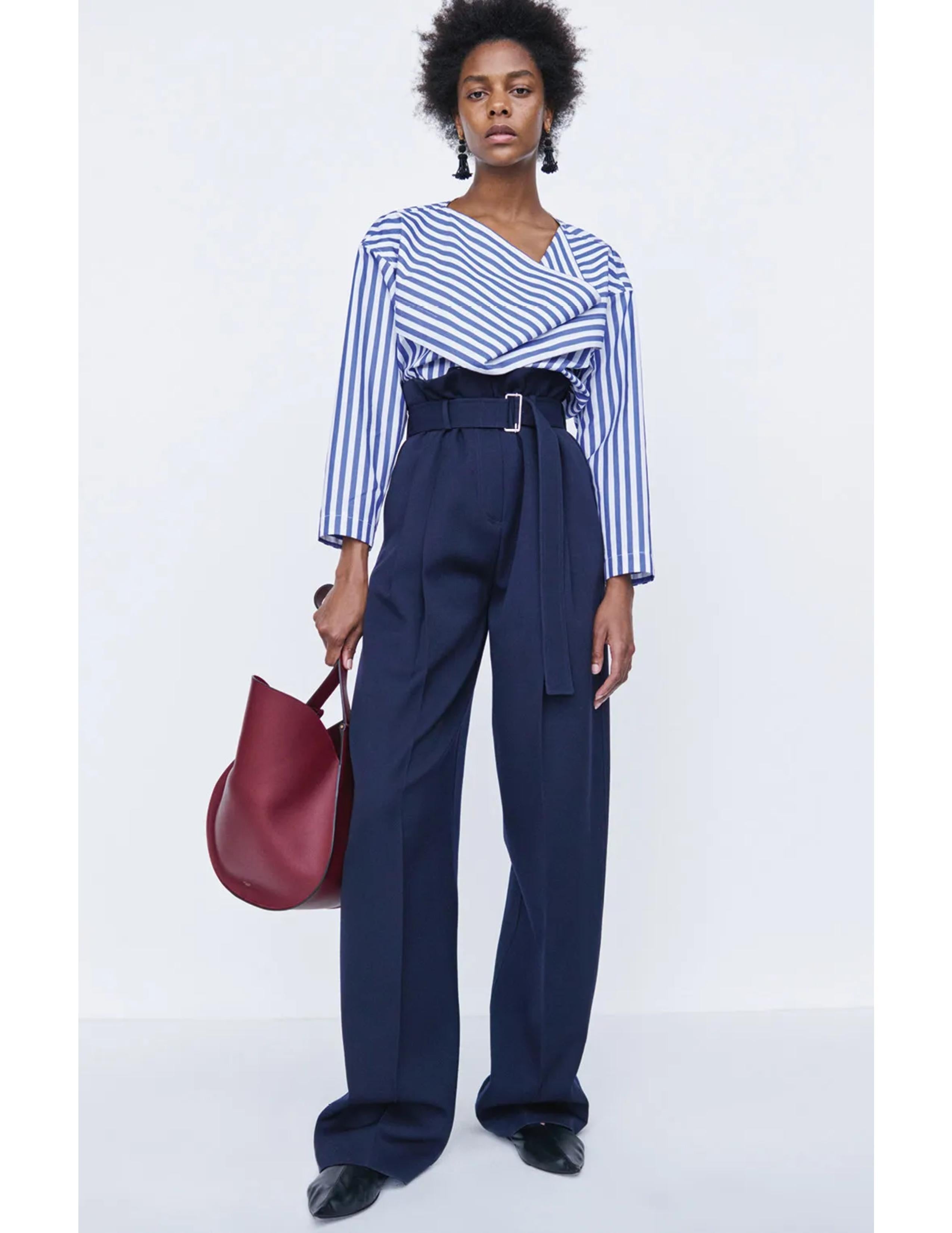Women's or Men's CELINE by PHOEBE PHILO blue striped shirt with draped collar - Resort 2016