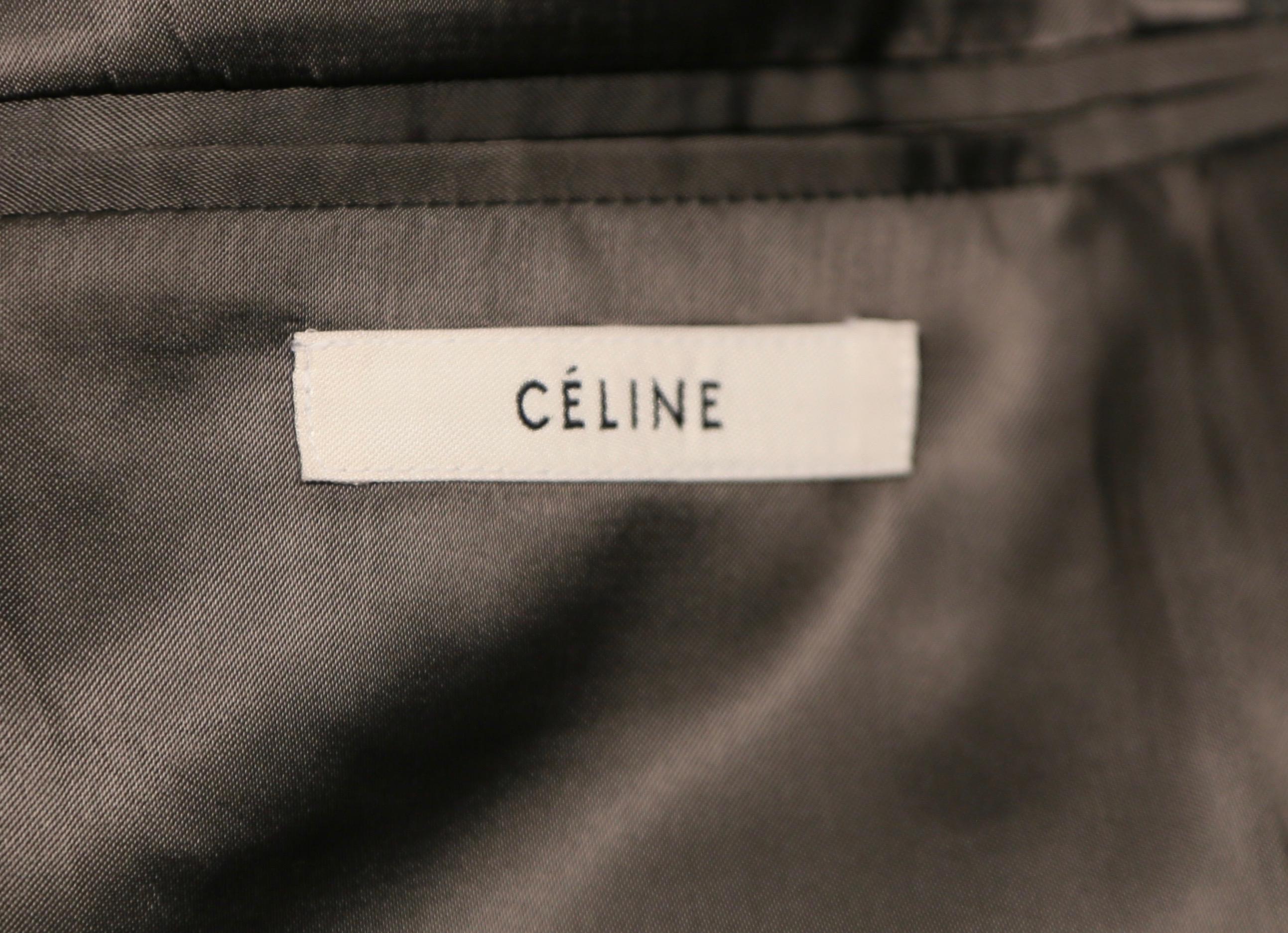 CELINE by PHOEBE PHILO charcoal grey black leather sleeve crombie coat For Sale 1