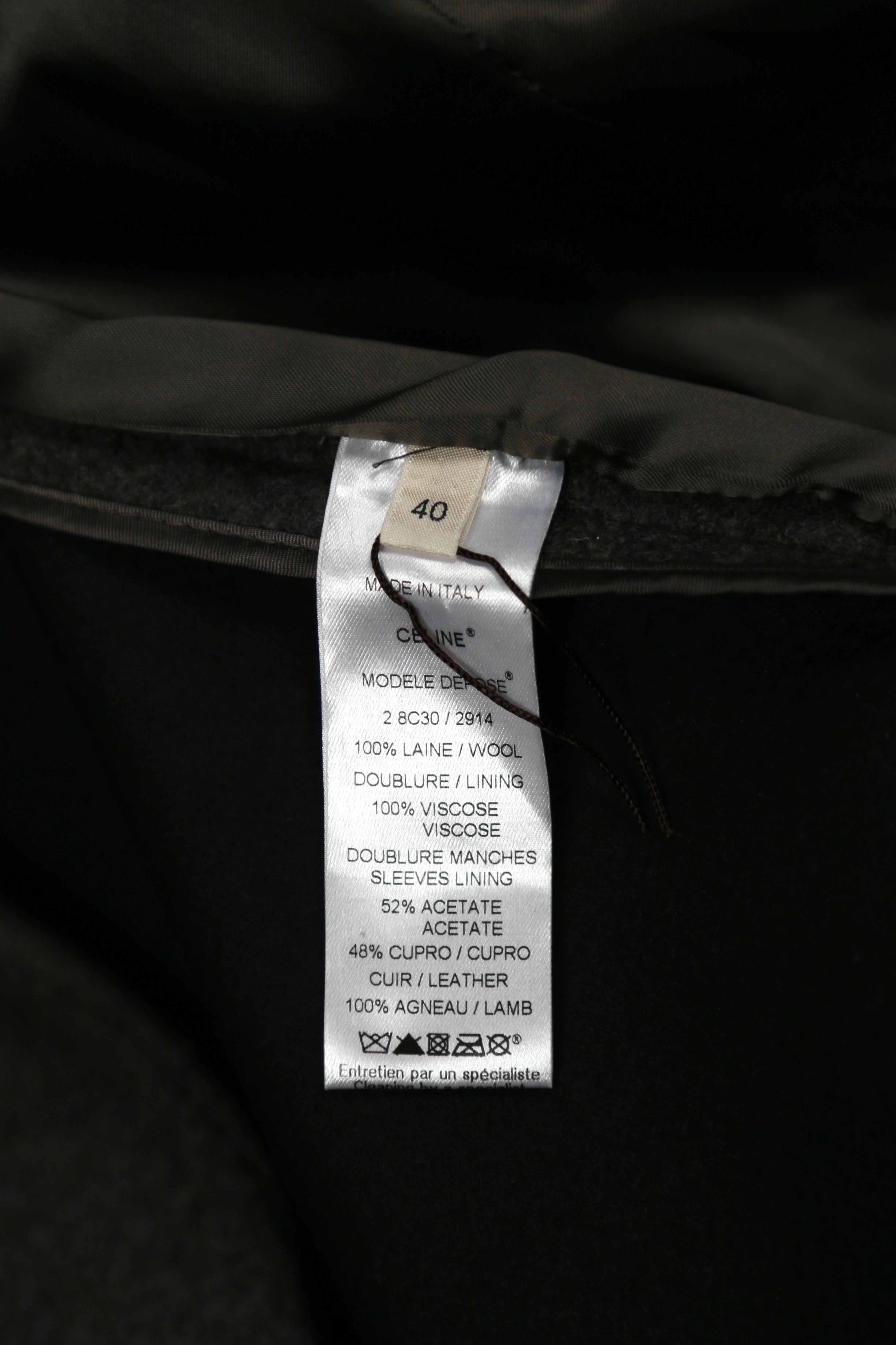 CÉLINE par PHOEBE PHILO - Manteau gris anthracite à manches en cuir noir en vente 2