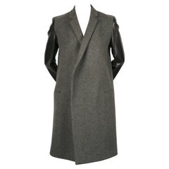 CELINE by PHOEBE PHILO charcoal grey black leather sleeve crombie coat