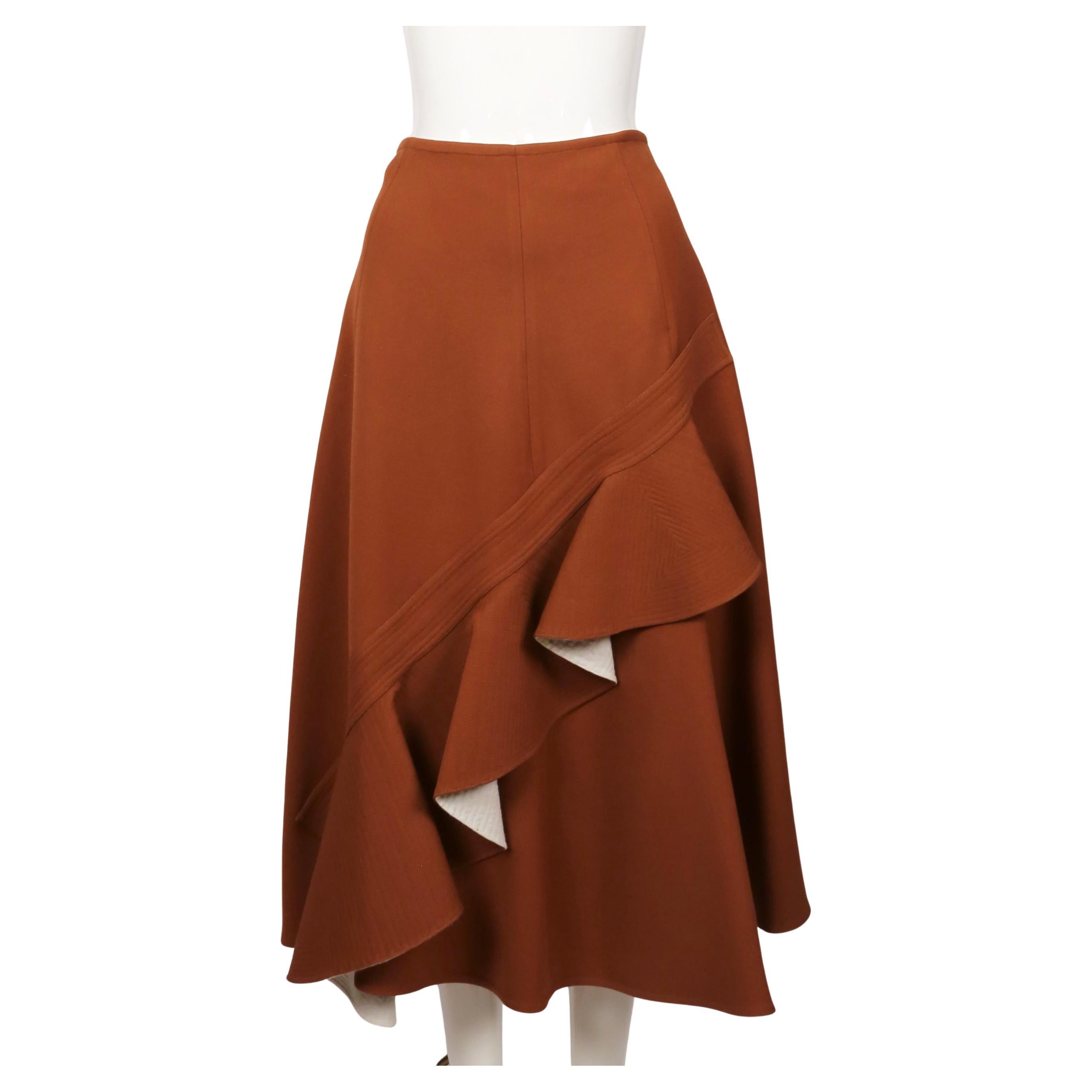CELINE by PHOEBE PHILO cinnamon brown skirt with ruffles For Sale 9