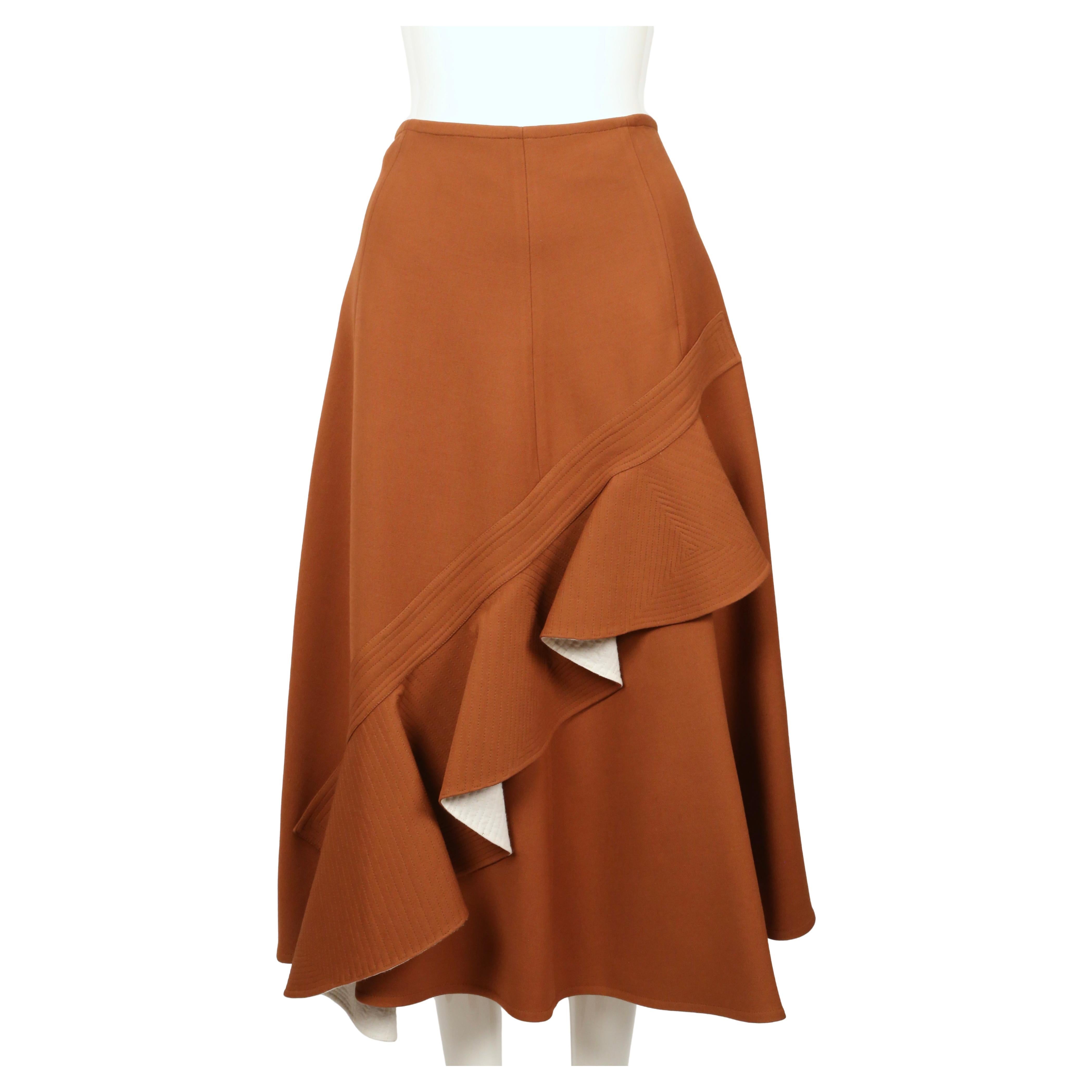 Brown CELINE by PHOEBE PHILO cinnamon brown skirt with ruffles For Sale