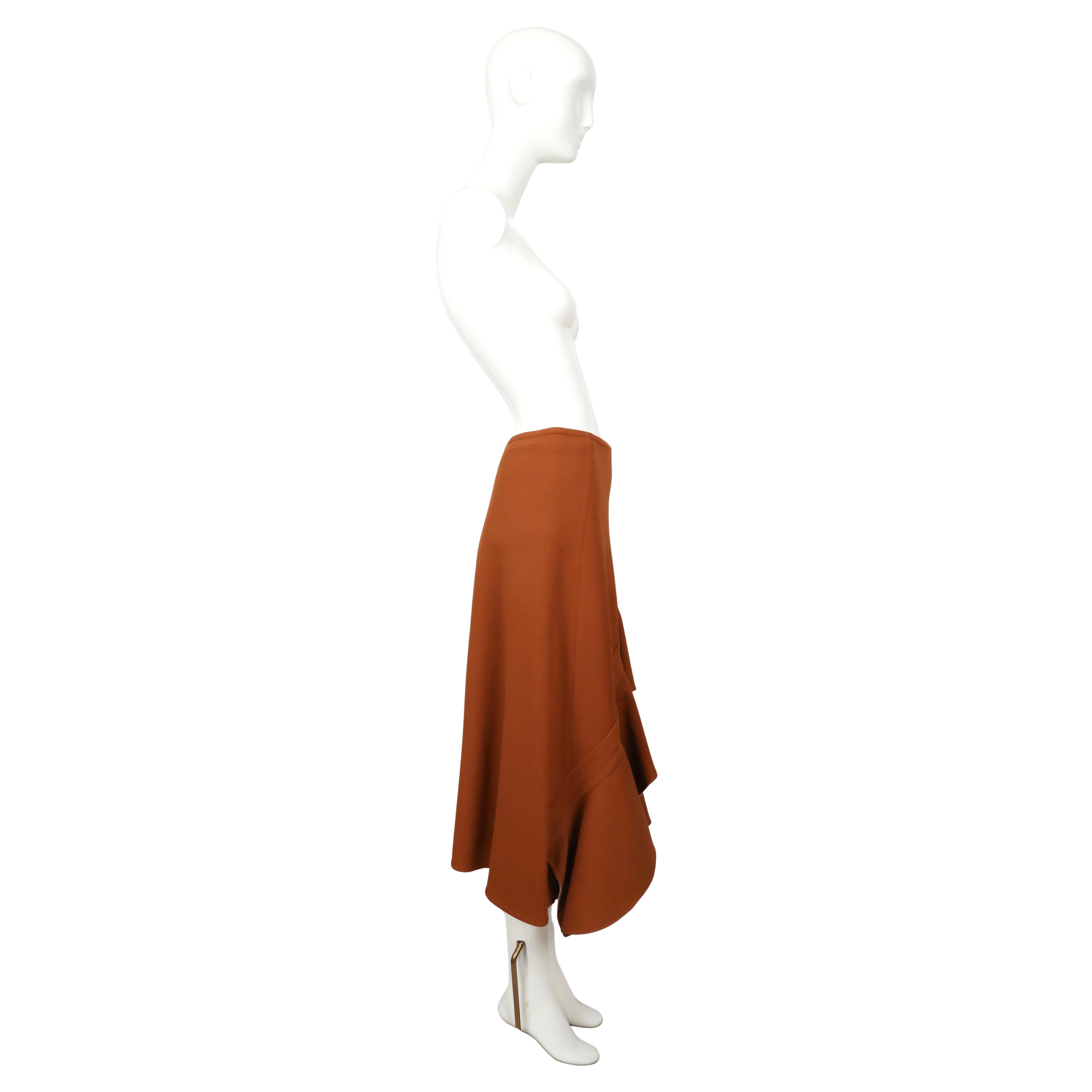 CELINE by PHOEBE PHILO cinnamon brown skirt with ruffles In Good Condition For Sale In San Fransisco, CA