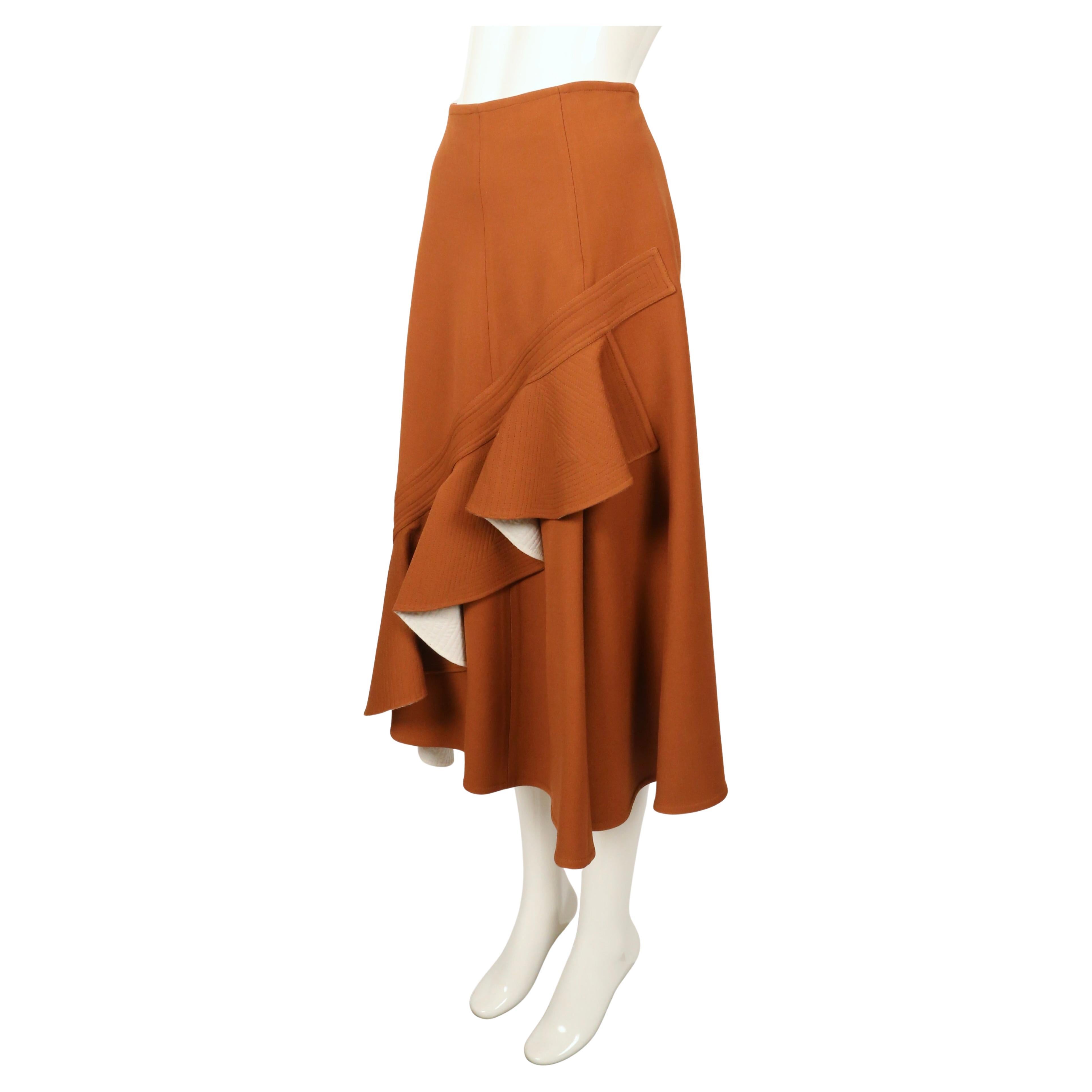 CELINE by PHOEBE PHILO cinnamon brown skirt with ruffles For Sale 3