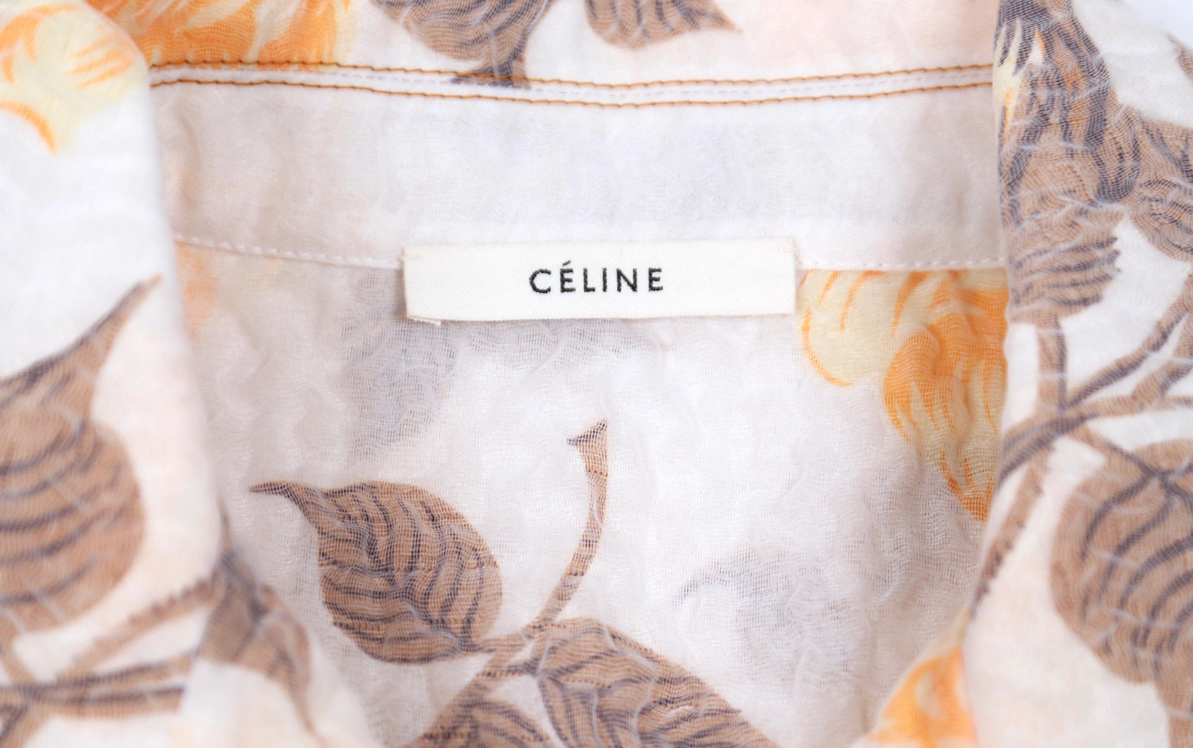 Beige CELINE by PHOEBE PHILO floral printed organza short sleeve shirt - new