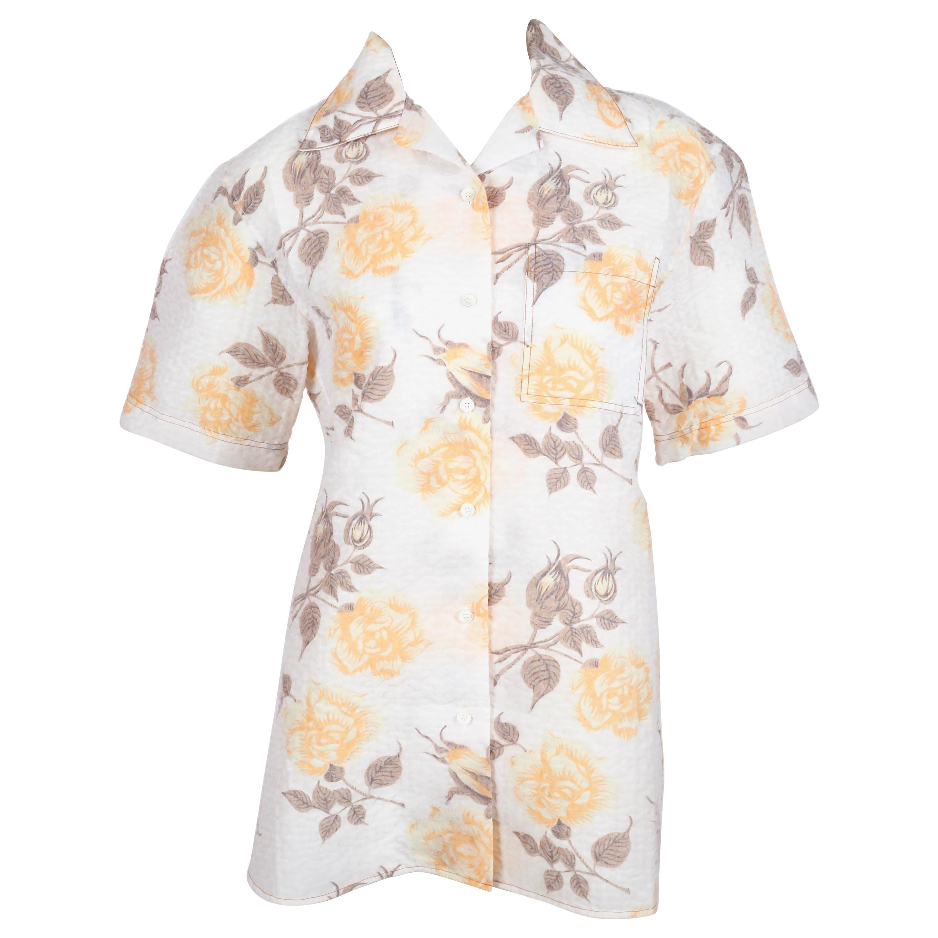 CELINE by PHOEBE PHILO floral printed organza short sleeve shirt - new