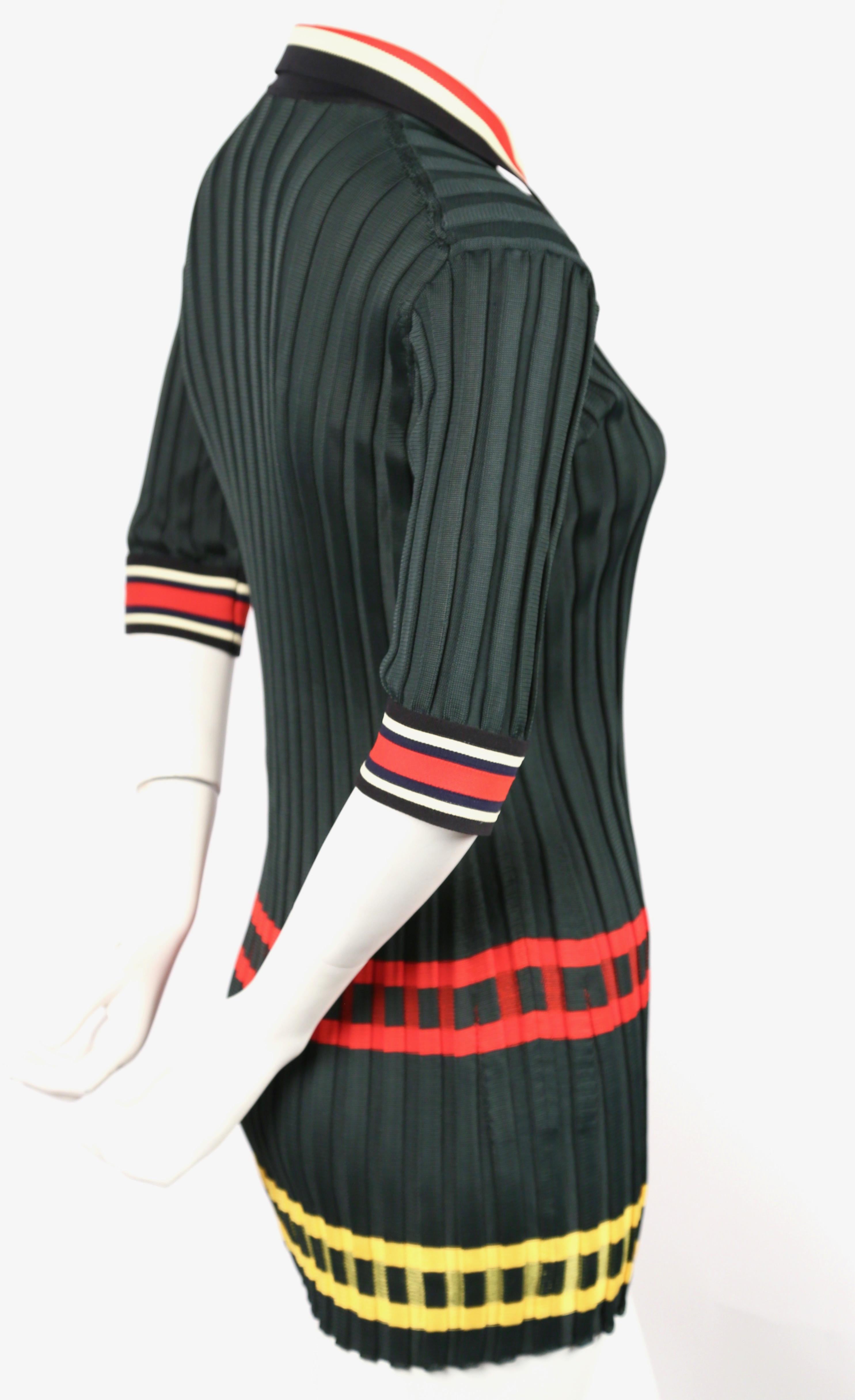 Black CELINE by PHOEBE PHILO green ribbed runway tunic top with stripes