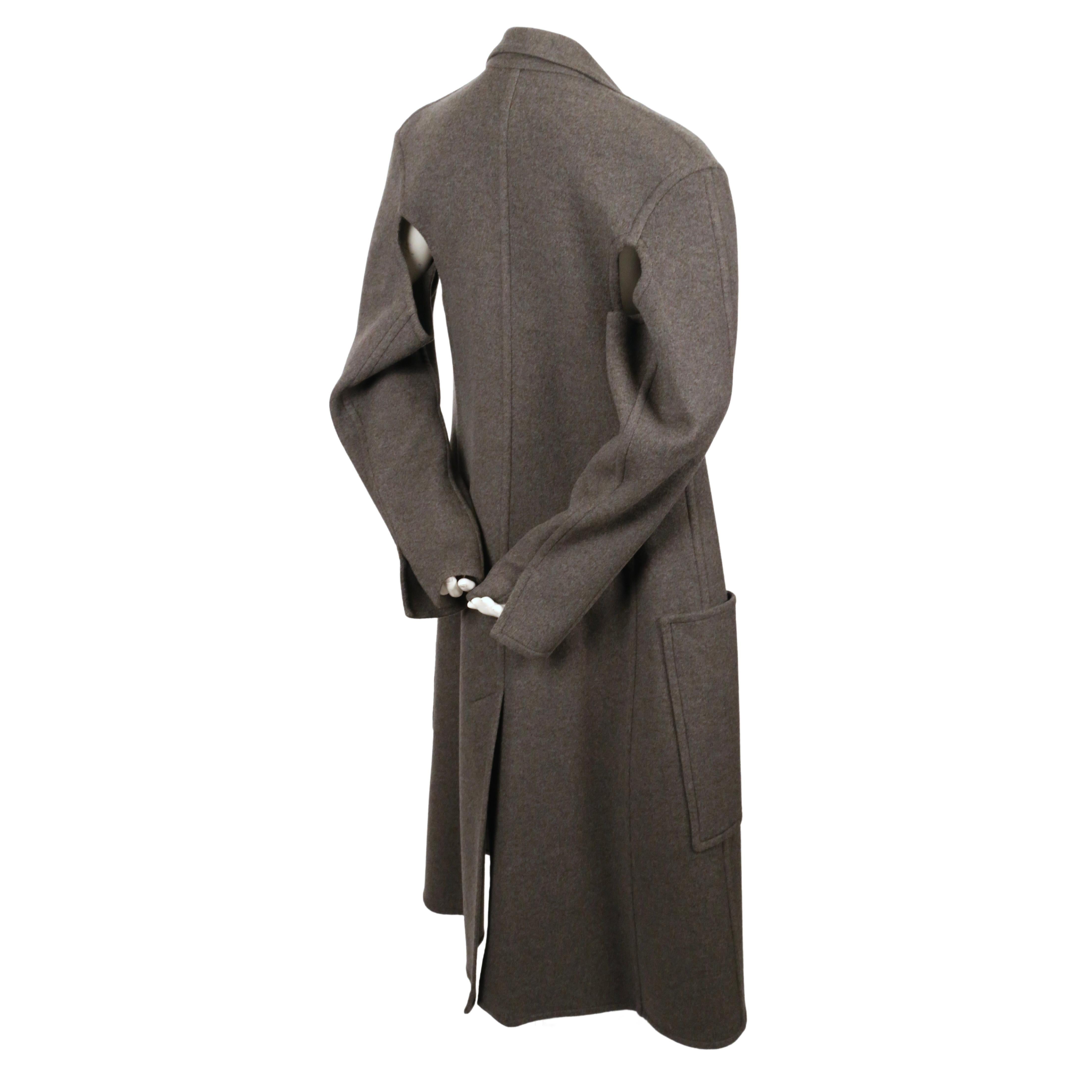 Celine by Phoebe Philo heathered grey cashmere coat with cutouts & wrap pockets For Sale 1