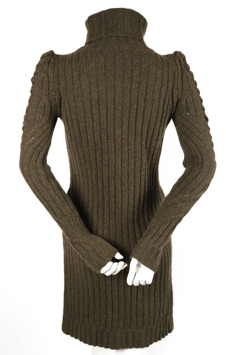 Women's or Men's CELINE by PHOEBE PHILO moss green cable knit sweater dress For Sale