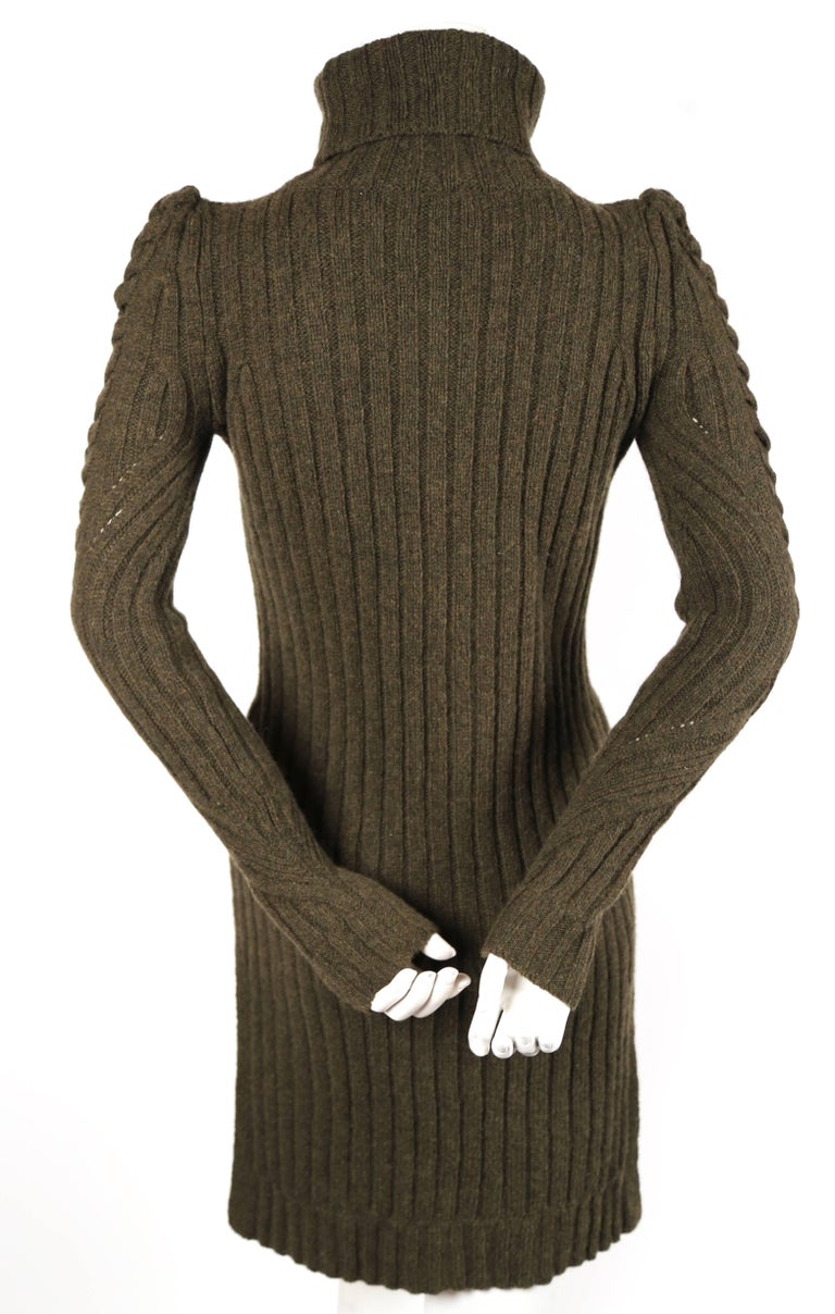 CELINE by PHOEBE PHILO moss green cable knit sweater dress For Sale at  1stDibs