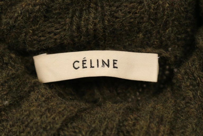 CELINE by PHOEBE PHILO moss green cable knit sweater dress For Sale 1
