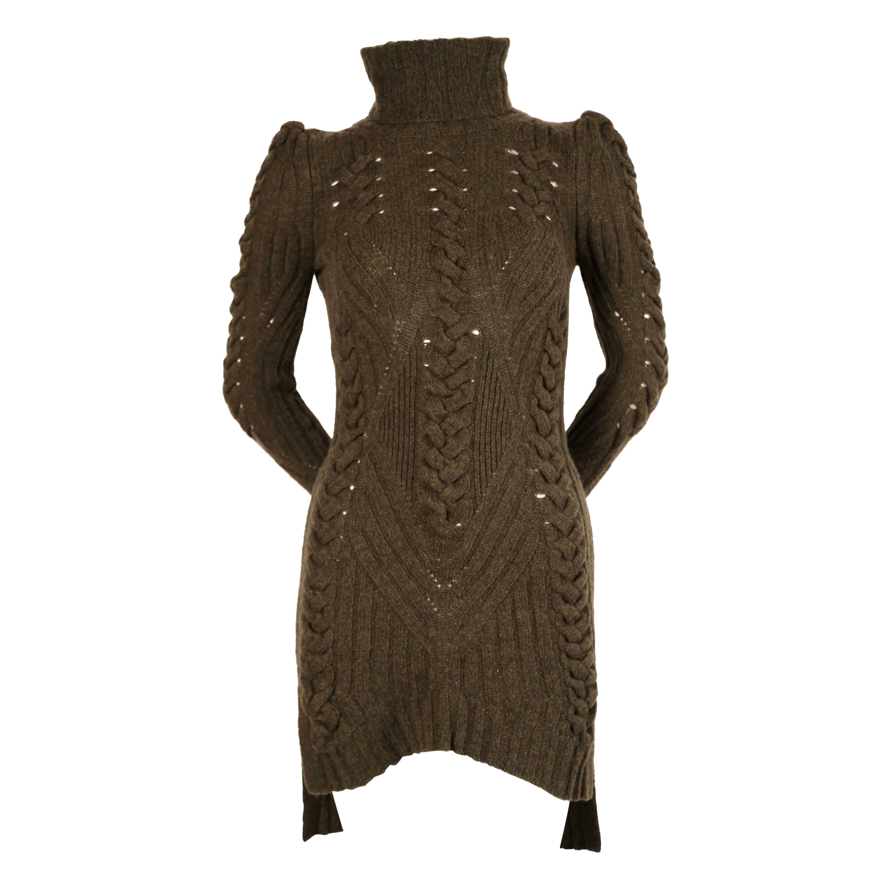 CELINE by PHOEBE PHILO moss green cable knit sweater dress