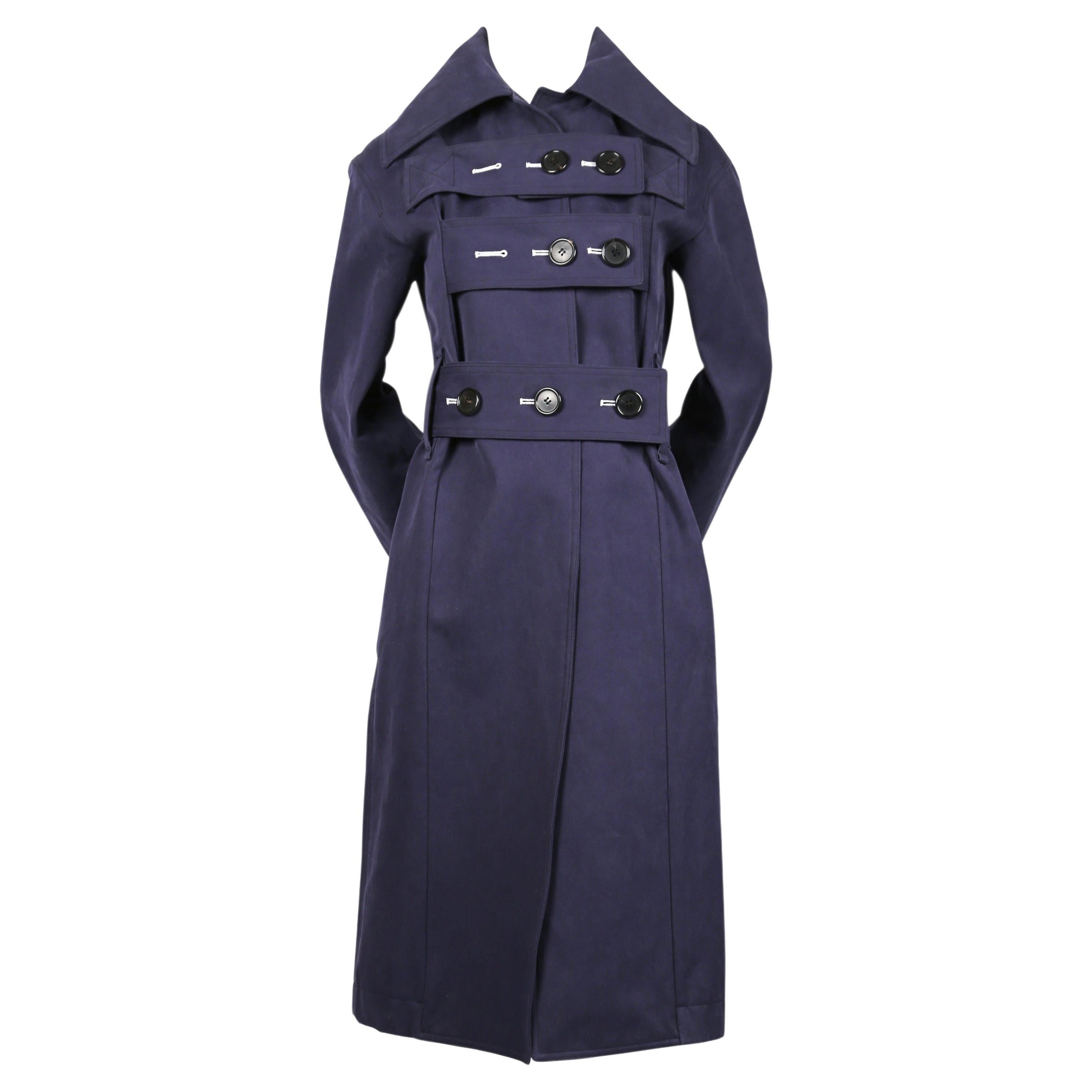 CELINE by PHOEBE PHILO navy blue brushed cotton trench coat For Sale