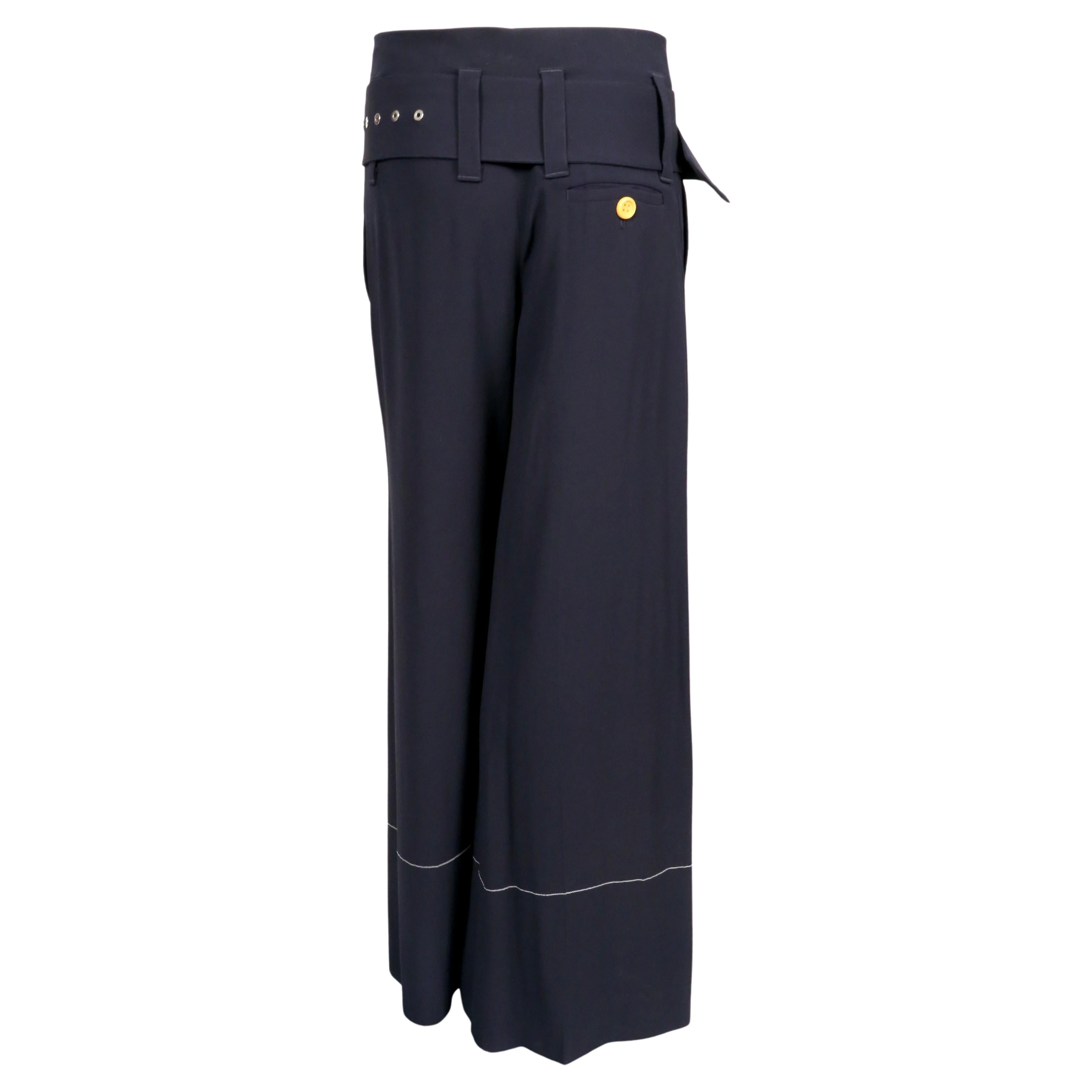 Navy blue pants with wide leg and belt designed by Phoebe Philo for Celine.  French size 36. Approximate measurements: waist 28