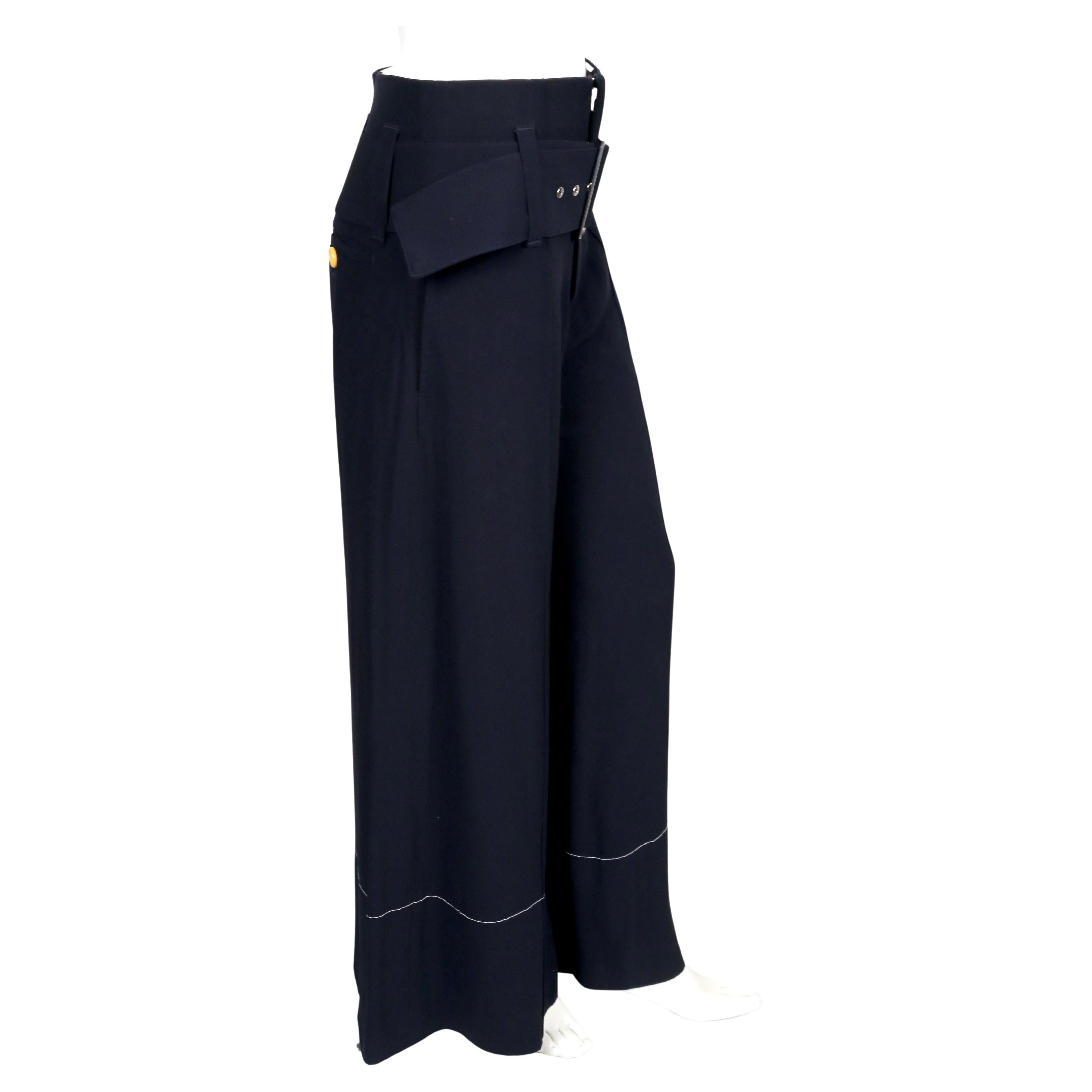 Women's or Men's CELINE by PHOEBE PHILO navy blue pants with wide belt and contrast topstitching