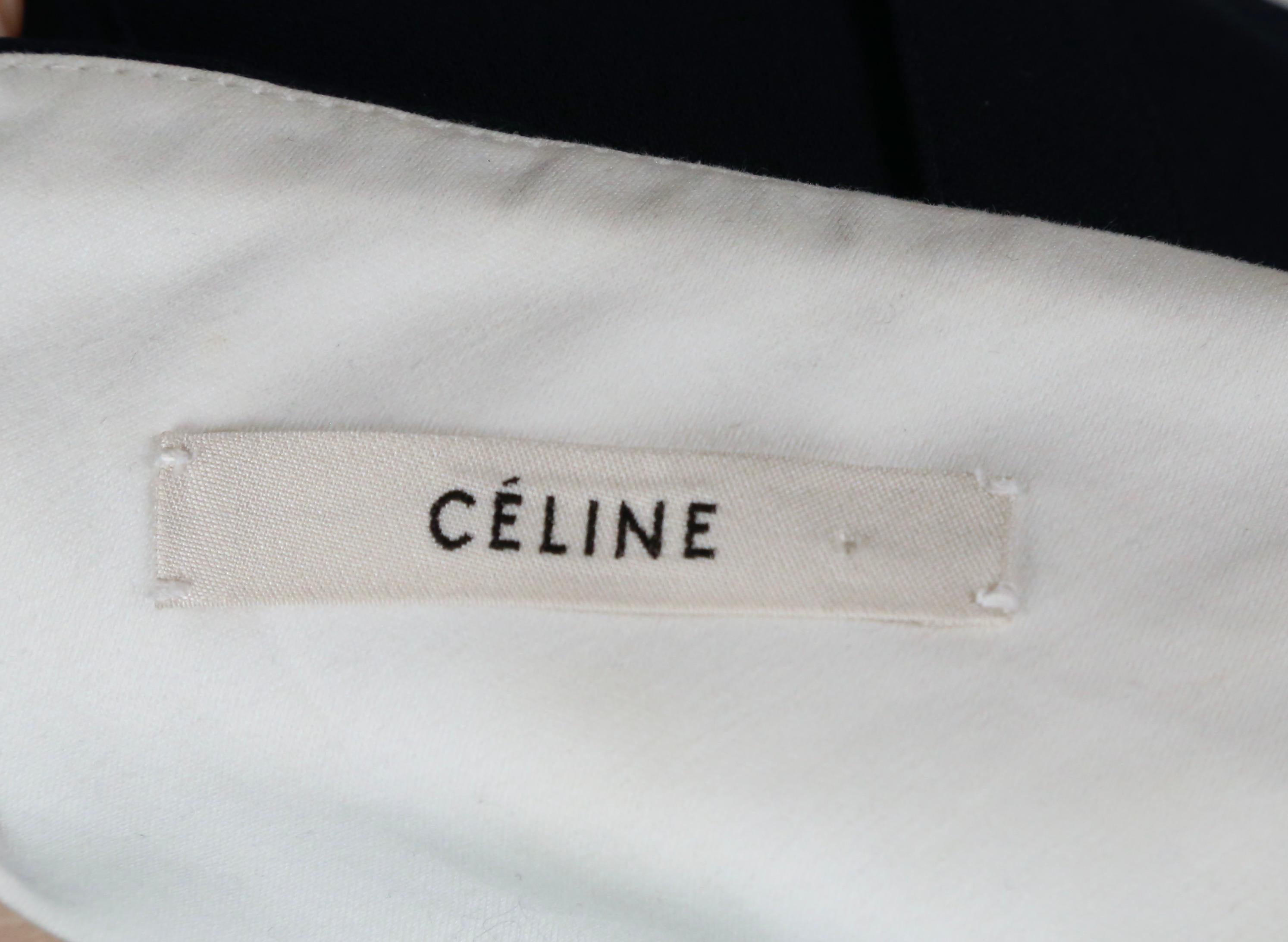 CELINE by PHOEBE PHILO navy blue pants with wide belt and contrast topstitching 2