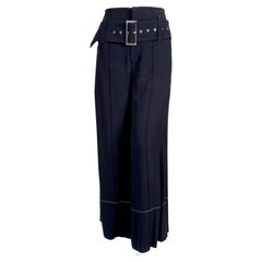 CELINE by PHOEBE PHILO marineblaue Hose mit breitem Gürtel und kontrastierenden Steppnähten