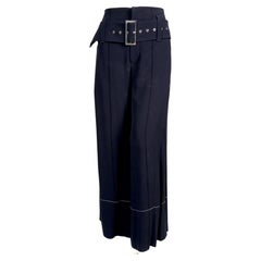 Céline par Phoebe Philo - Pantalon bleu marine avec large ceinture et surpiqûres contrastées