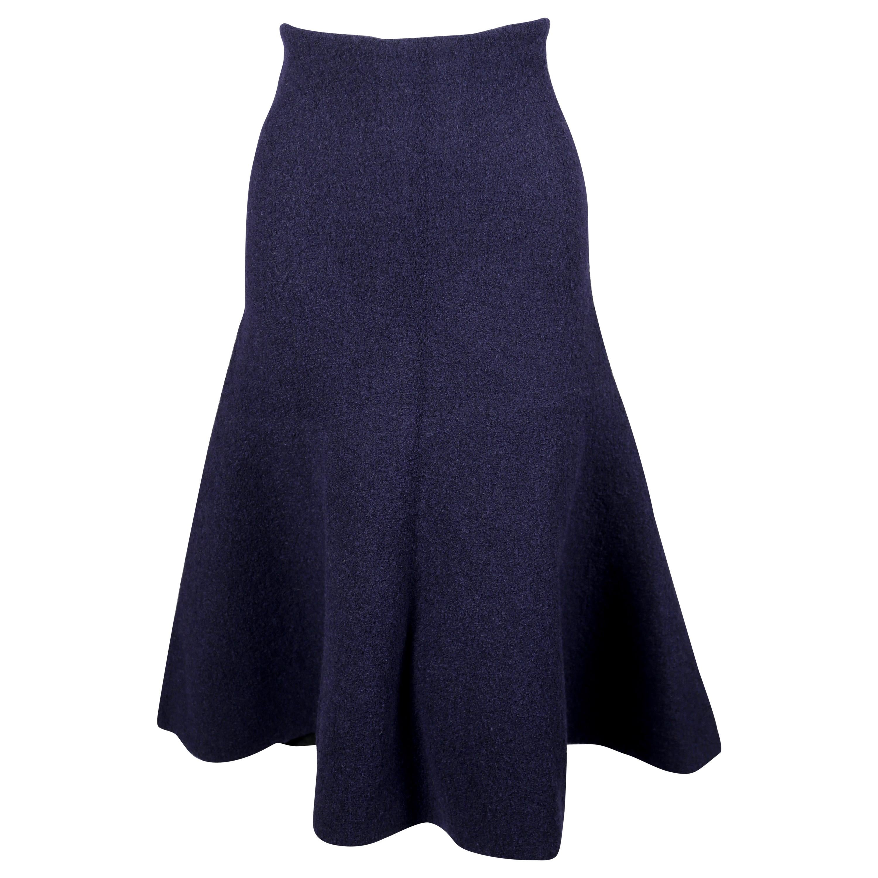 CELINE by Phoebe Philo navy blue textured knit trumpet skirt - runway 2013