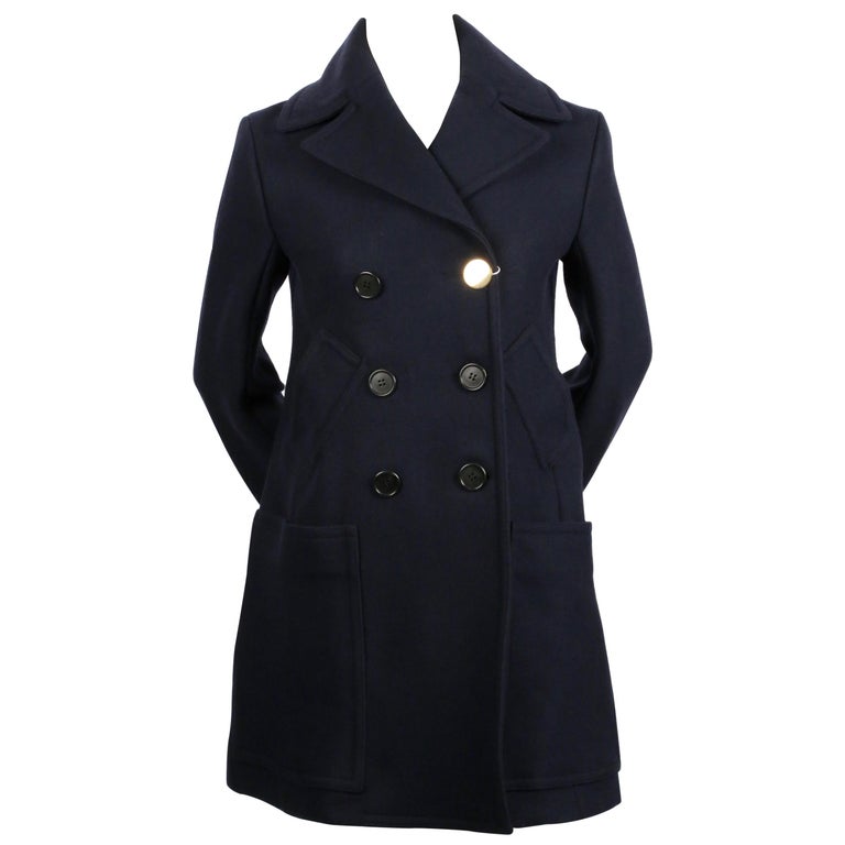CELINE by PHOEBE PHILO navy blue wool peacoat with gold button For Sale ...