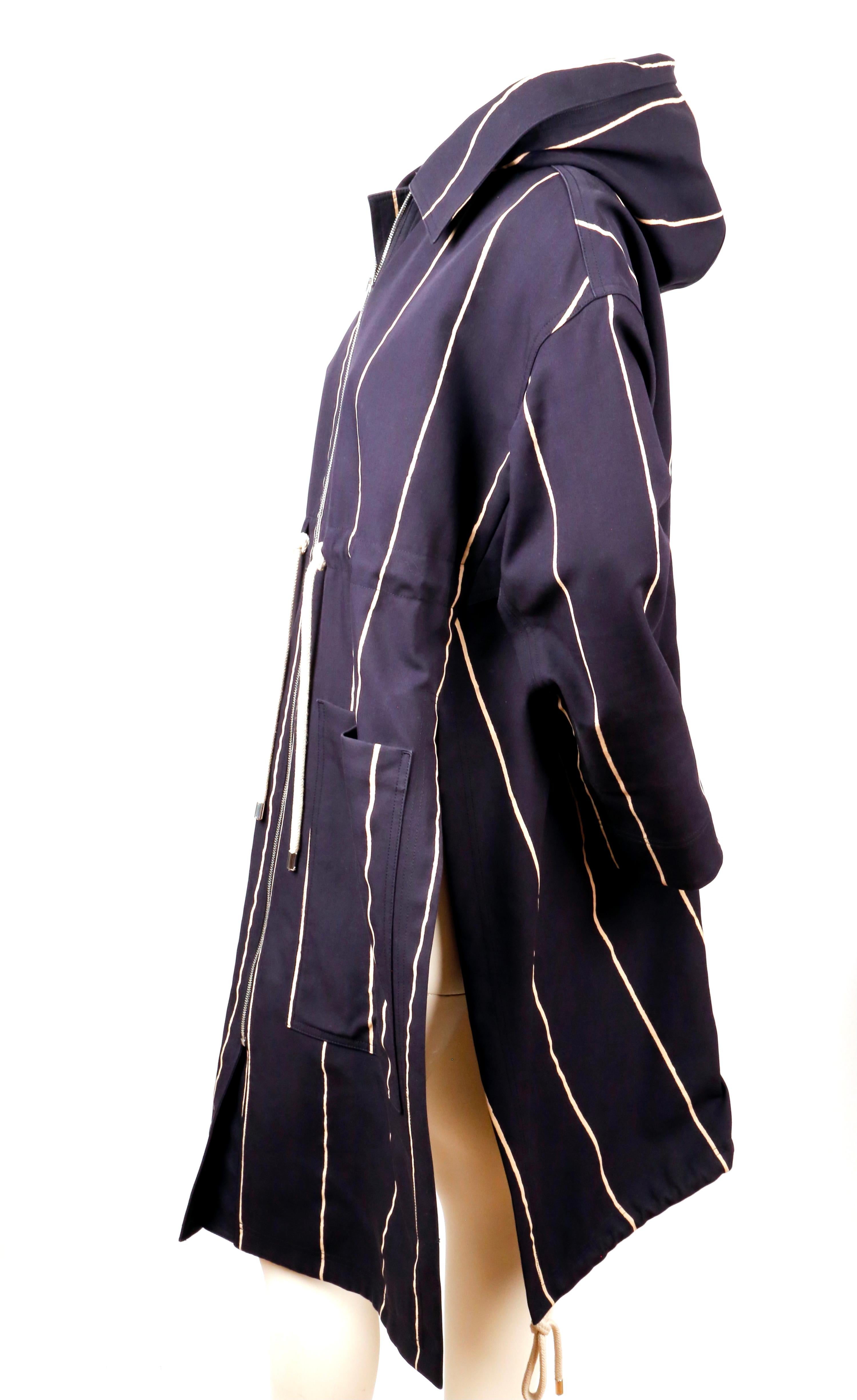 CELINE by PHOEBE PHILO navy draped coat with hood - resort 2016 In Good Condition For Sale In San Fransisco, CA
