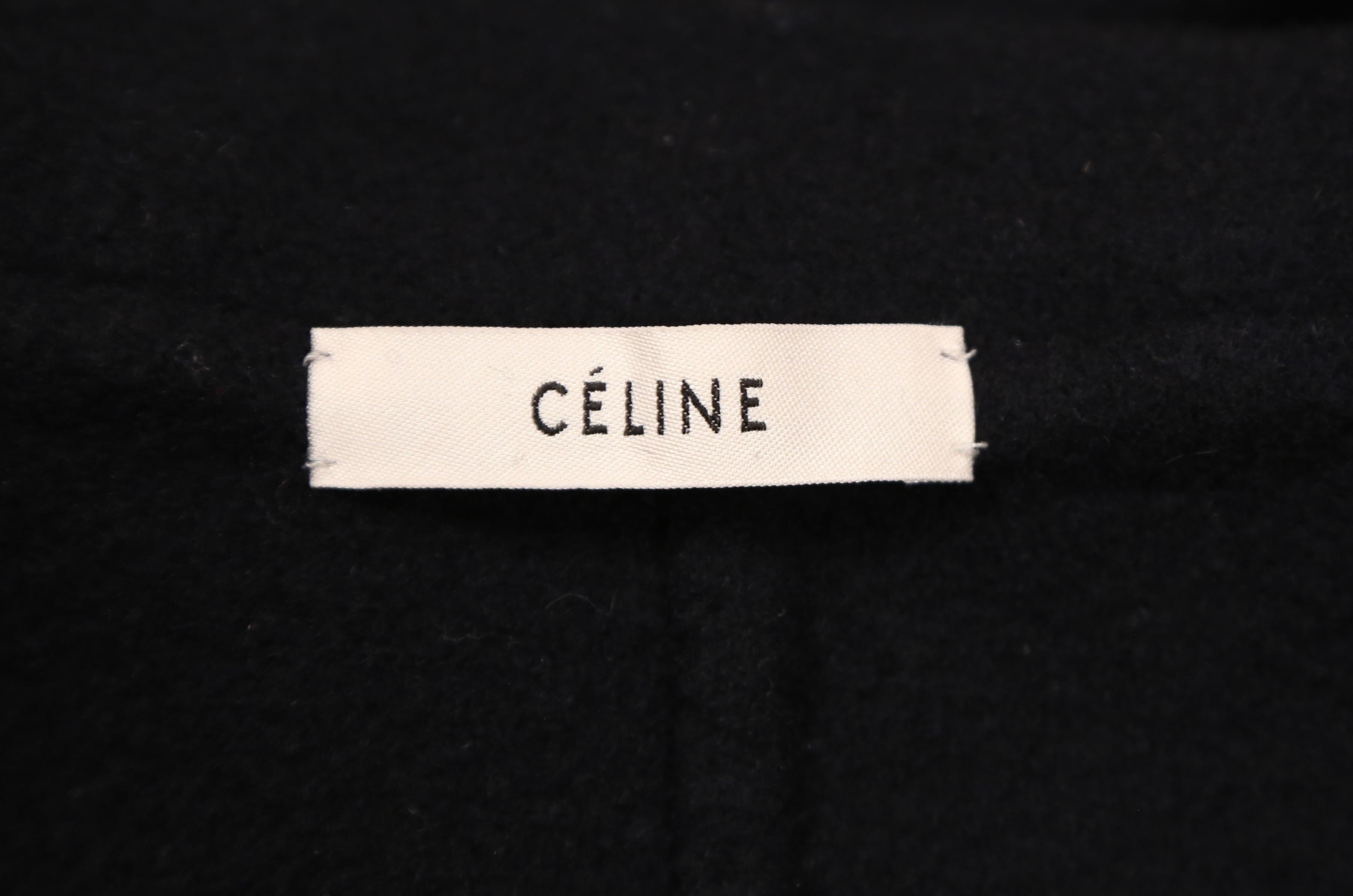 Black new 2014 CELINE by PHOEBE PHILO navy hooded cashmere jacket with patch pockets