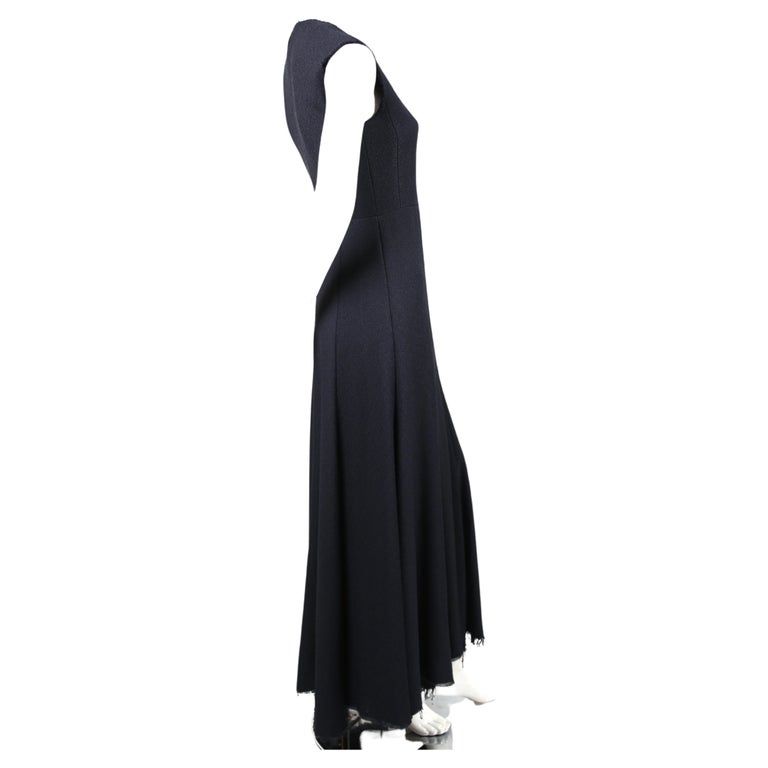 Celine by Phoebe Philo navy runway dress with fringed hemline at